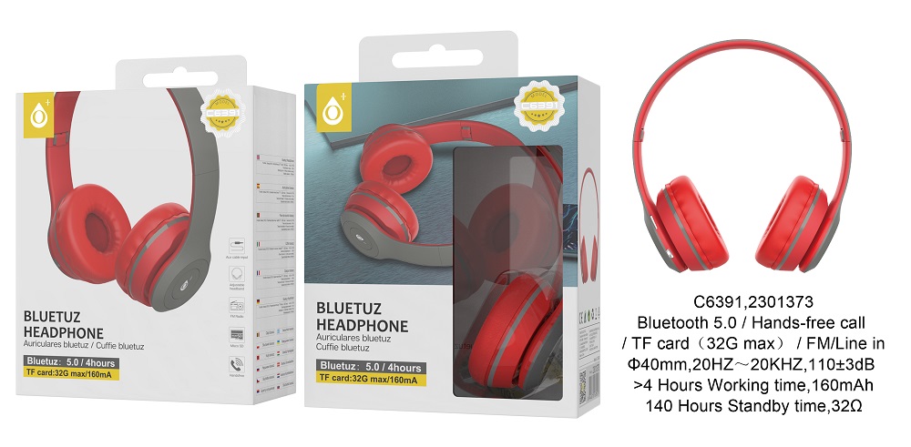 C6391 NE RJ Auriculares Bluetooth con microfono y control de volumen , Negro  Rojo