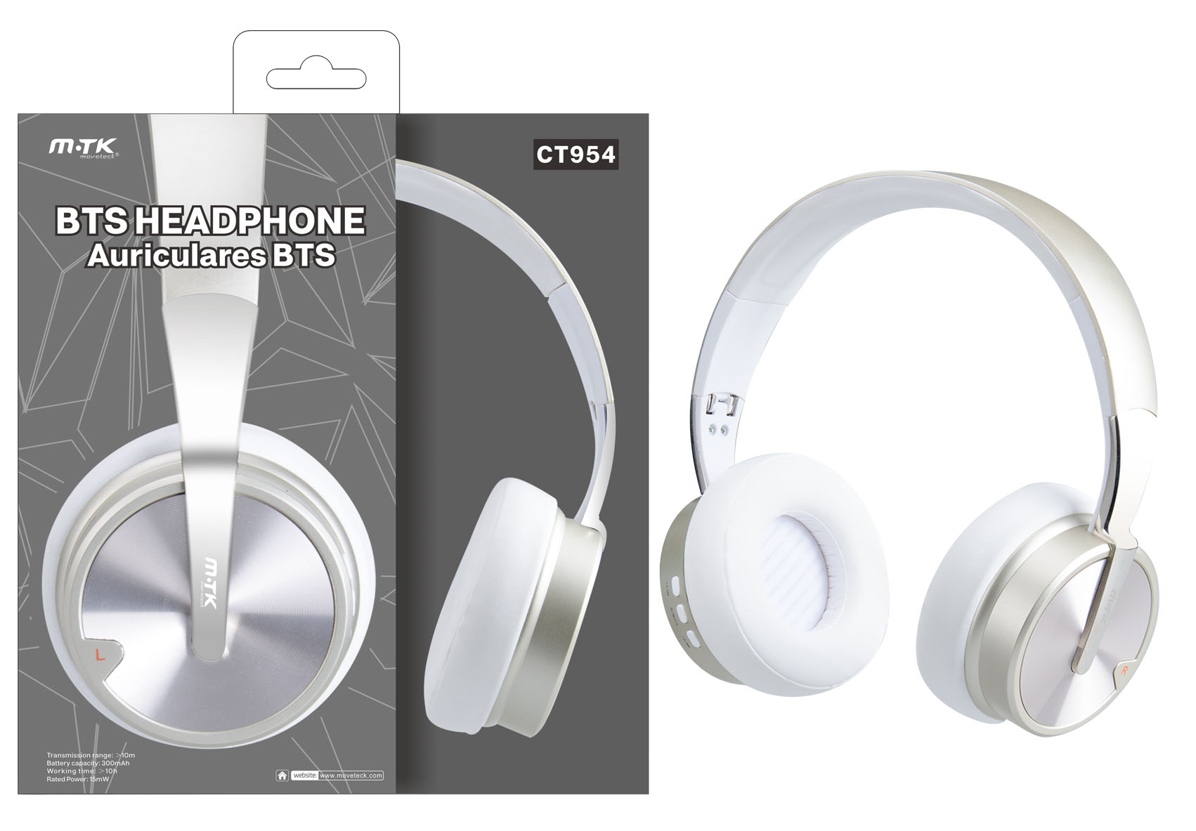 CT954 BL CH Auriculares Casco Bluetooth Genesis con Microfono , FM/SD/Audio , Blanco Champán
