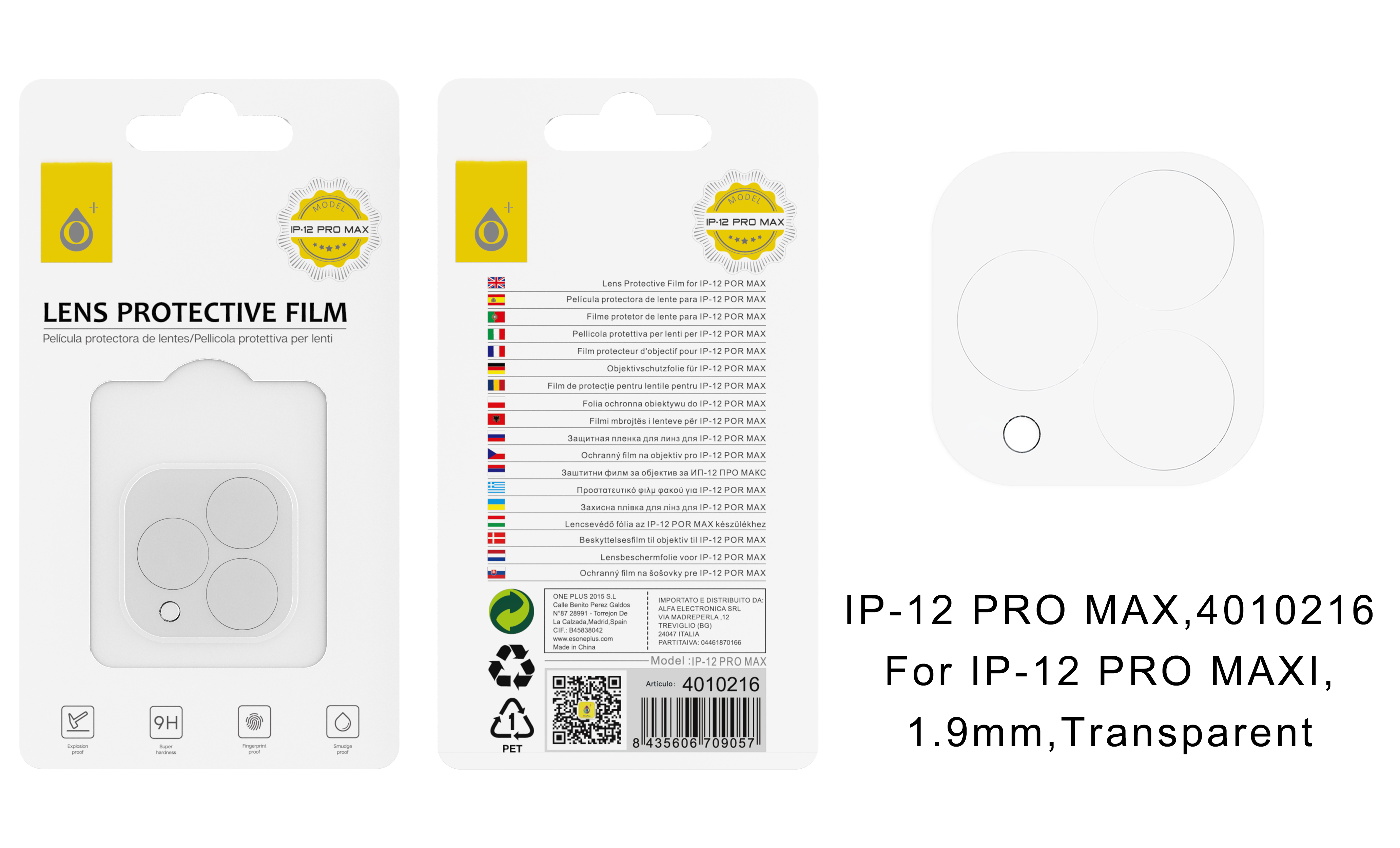 IP 12 Pro Max Protector de Cristal para Camaras de Iphone 12 Pro Max (6.7 Pulgadas), Transparente