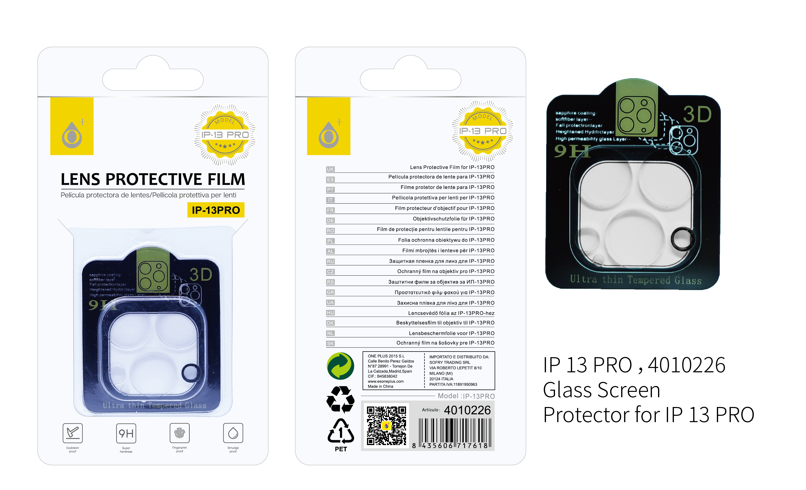 IP 13 Pro  Protector de Cristal para Camaras de Iphone 13 Pro  , Transparente