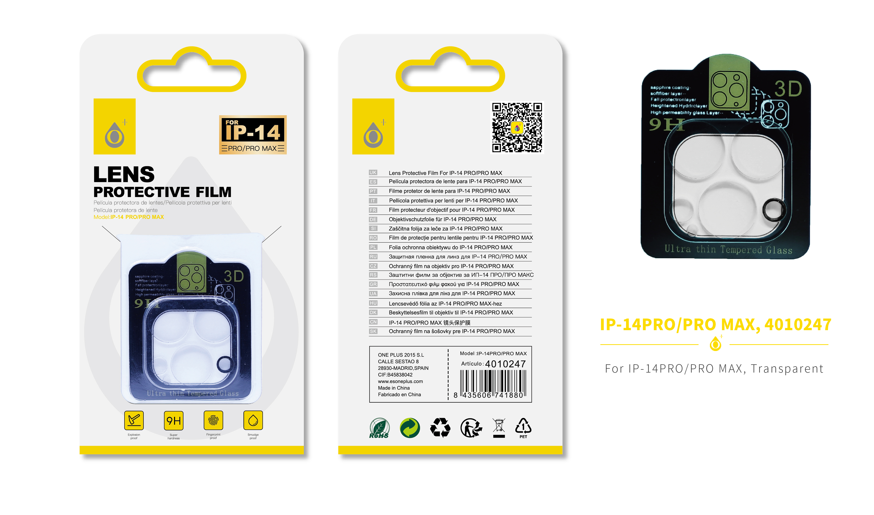 IP-14PRO/PRO MAX Protector de Cristal para Camaras de Iphone IP-15/PLUS, Transparente