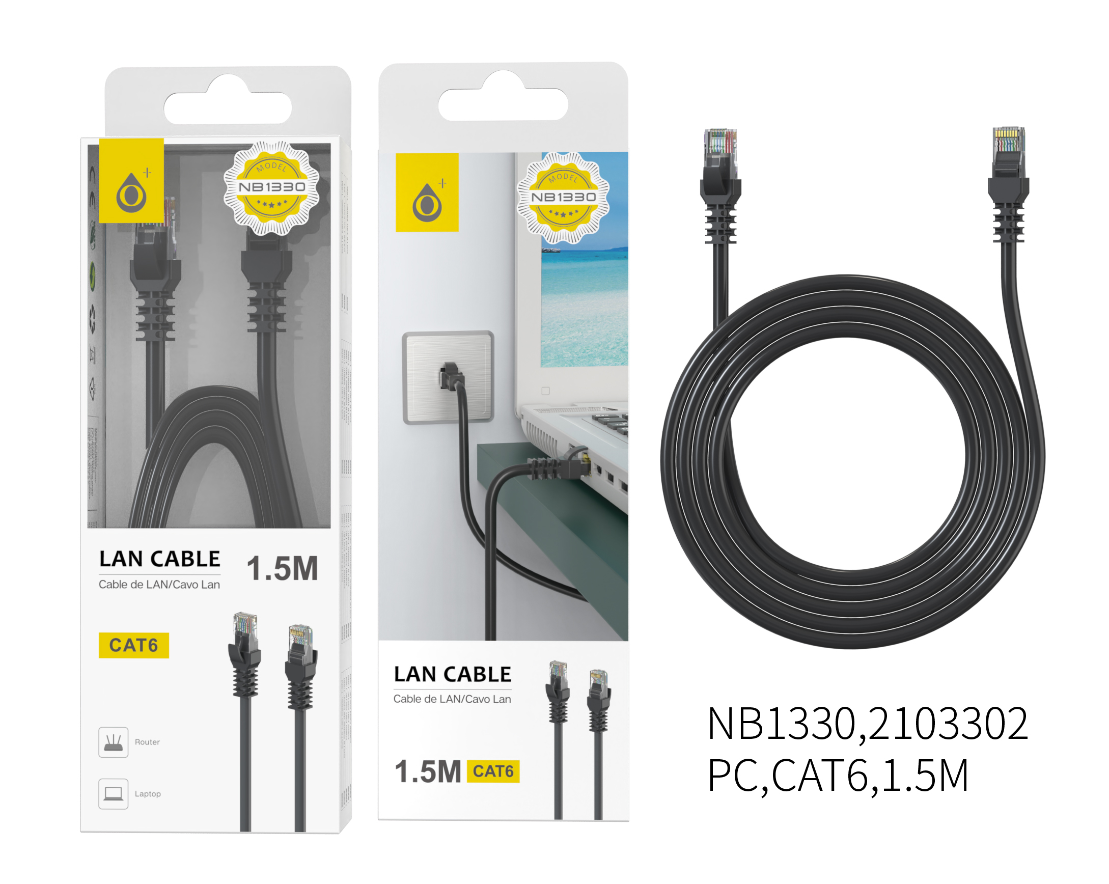 NB1330 NE Cable Internet CAT6 , 1.5M Longitud, Negro