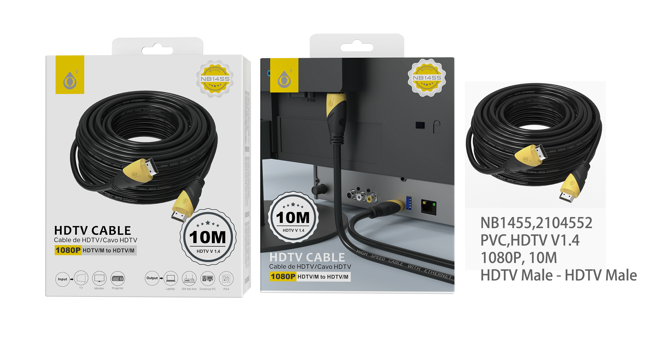 NB1455 NE Cable HDMI a HDMI (1.4 Version)1080P,Cable 10m,Negro