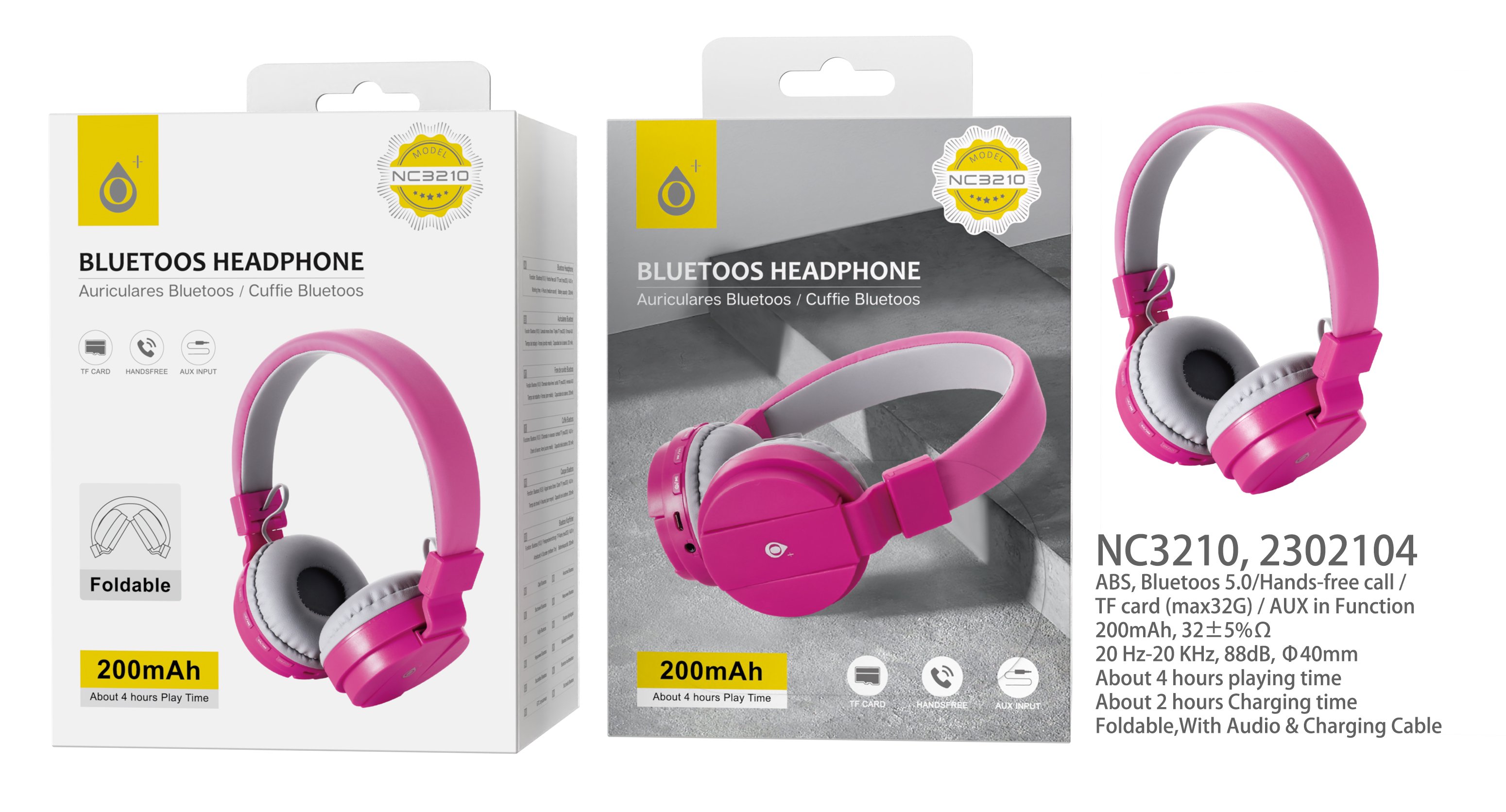 NC3210 RS Auriculares Casco  Bluetooth 5.0 Plegable, Manos libres para llamadas  , Bateria 200mAh, T