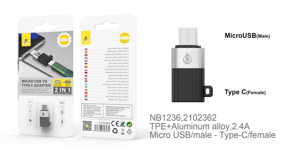 NE NB1236 Adaptador TYPEC A MICRO USB ,Negro