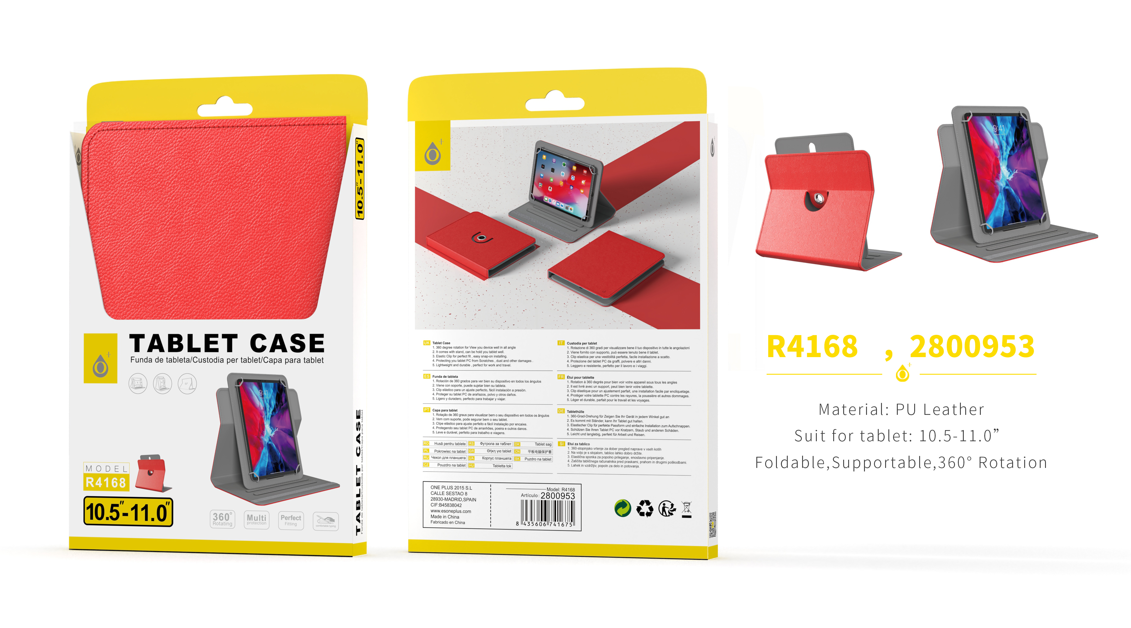 R4168 RJ Funda universal  Portable para Tablet 10.5-11.0 pulgada Rojo