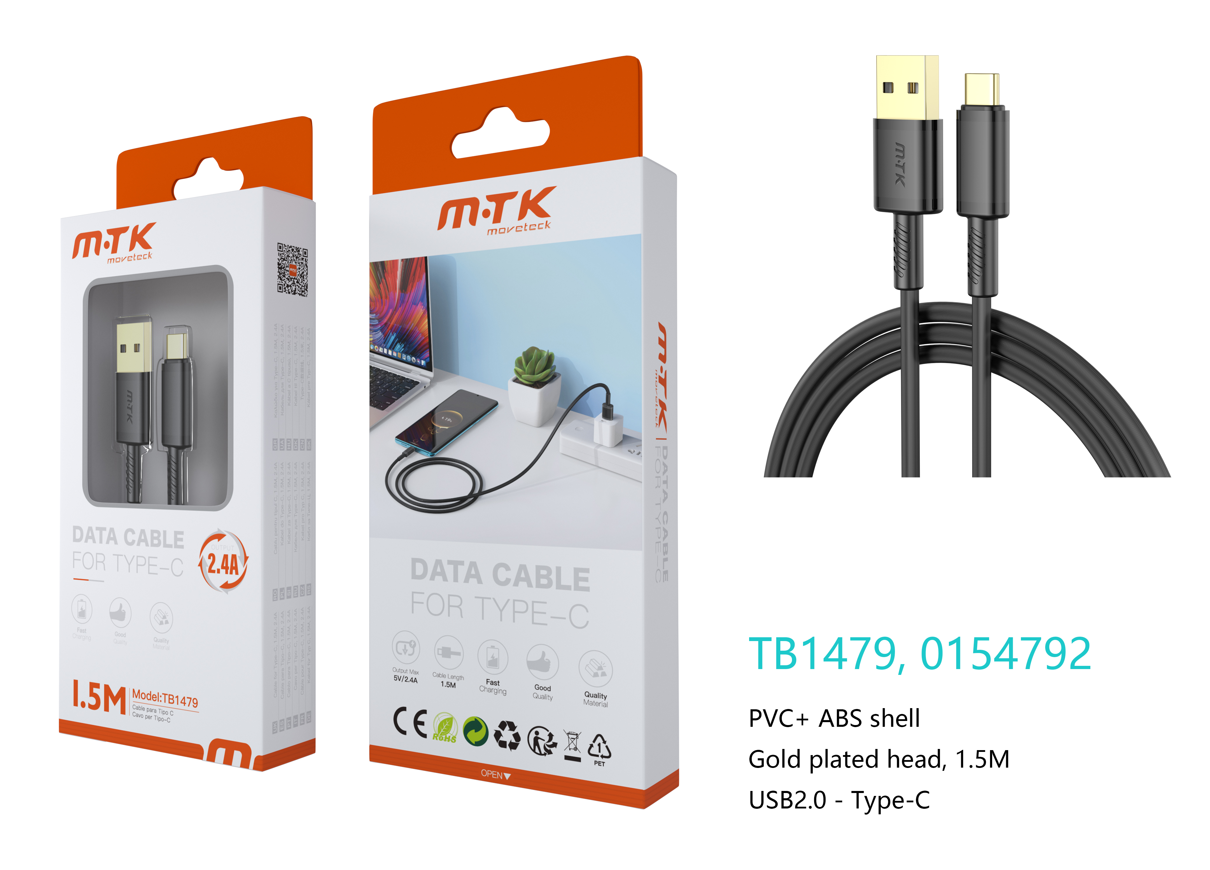 TB1479 NE Luxury Cable de datos Luc  para Type-C , 5V/2.4A, 1.5M, Negro