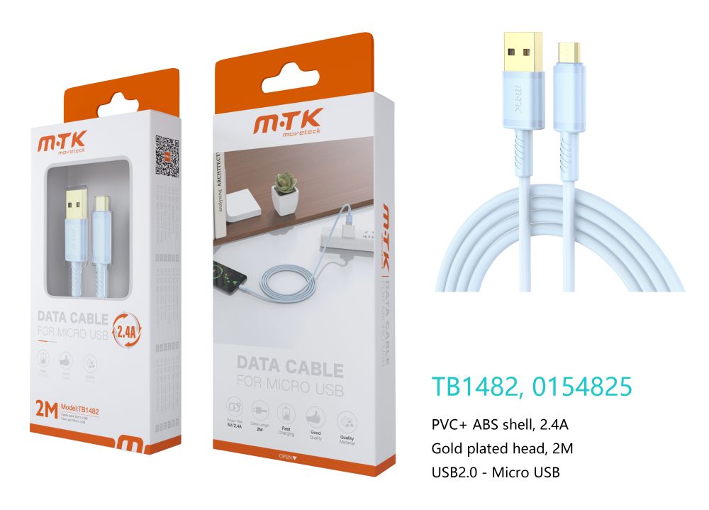 TB1482 AZ Luxury Cable de datos Luc  para Micro USB , 5V/2.4A, 2M, Azul