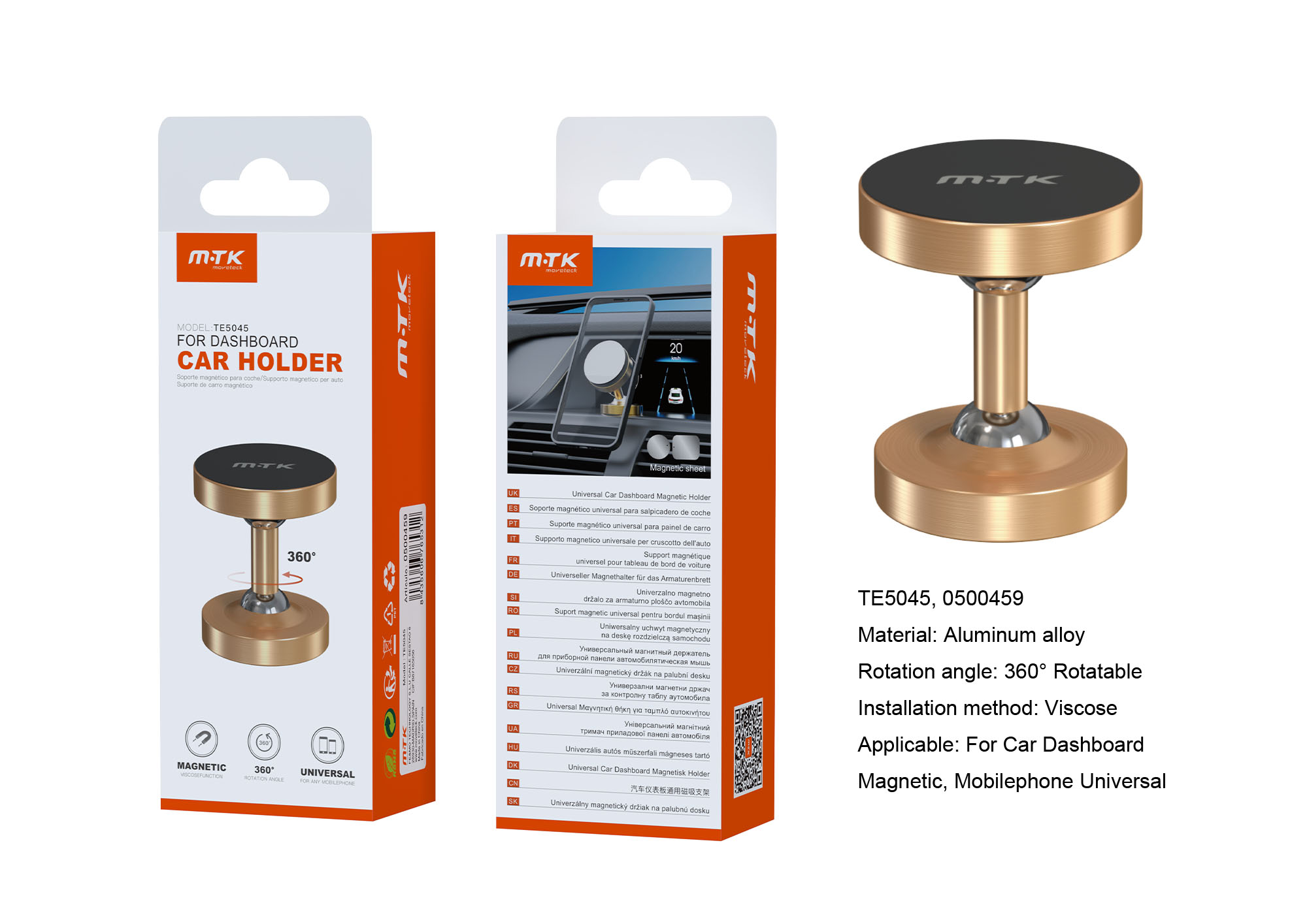 TE5045 OR Soporte de Aluminio Universal de Movil Magnetico para Salpicadero de coche ajustable 360¡ã