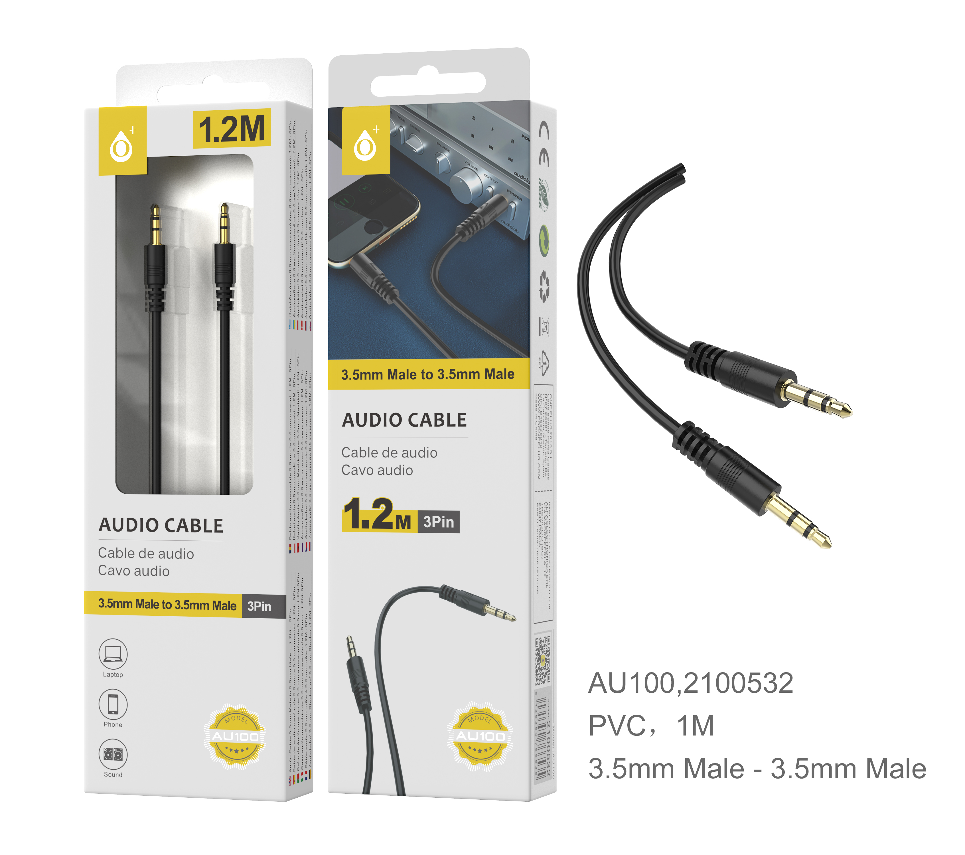 23310012 AU100 NE Cable Audio Jack 3,5mm M/M 1M, Negro