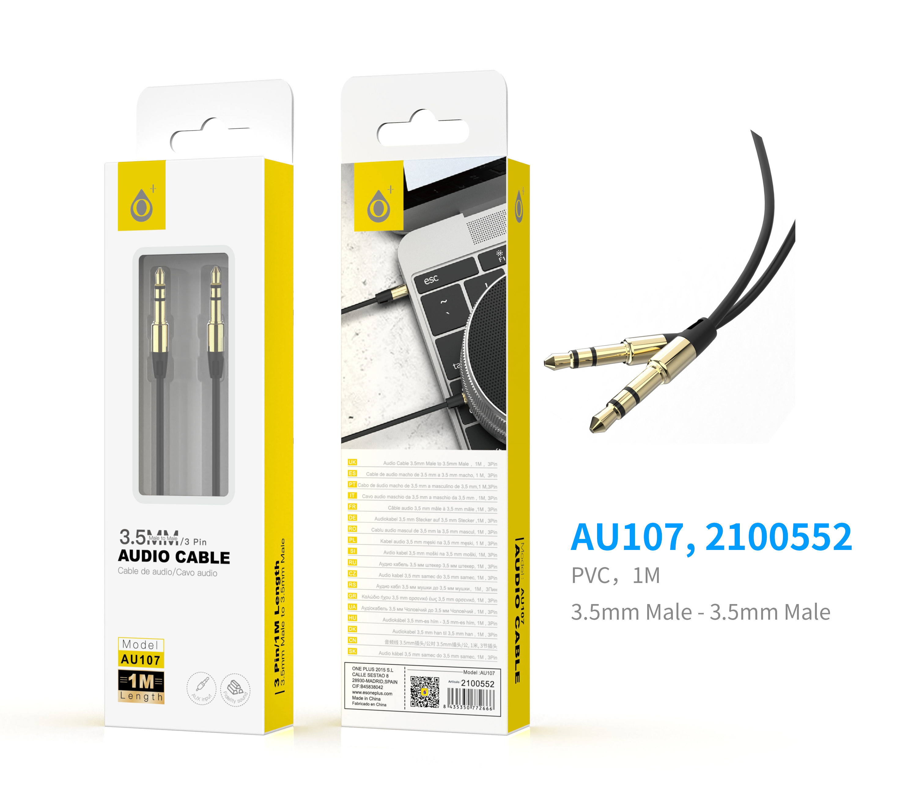 23310082 AU107 NE Cable Audio Jack 3,5mm M/M, 1M Negro