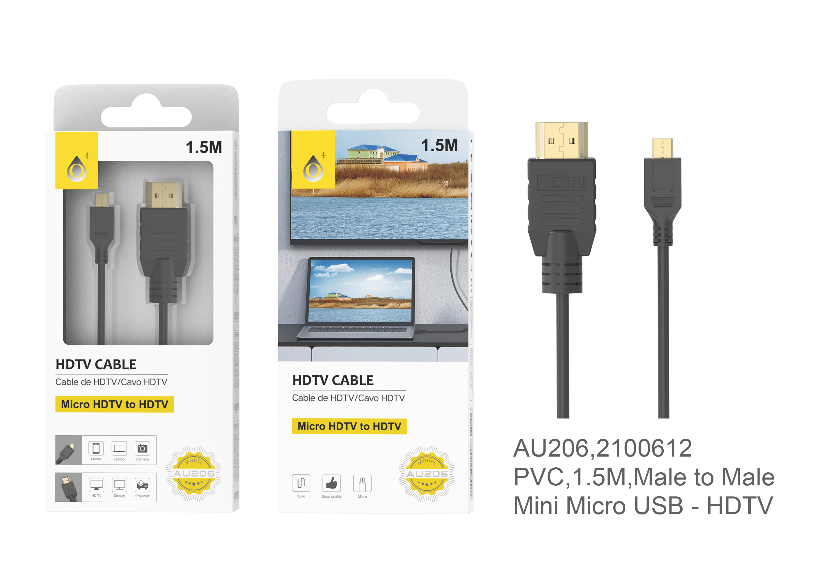 23410072 AU206 Cable HDMI AM-DM (HDMI - Micro HDMI),  1,5M