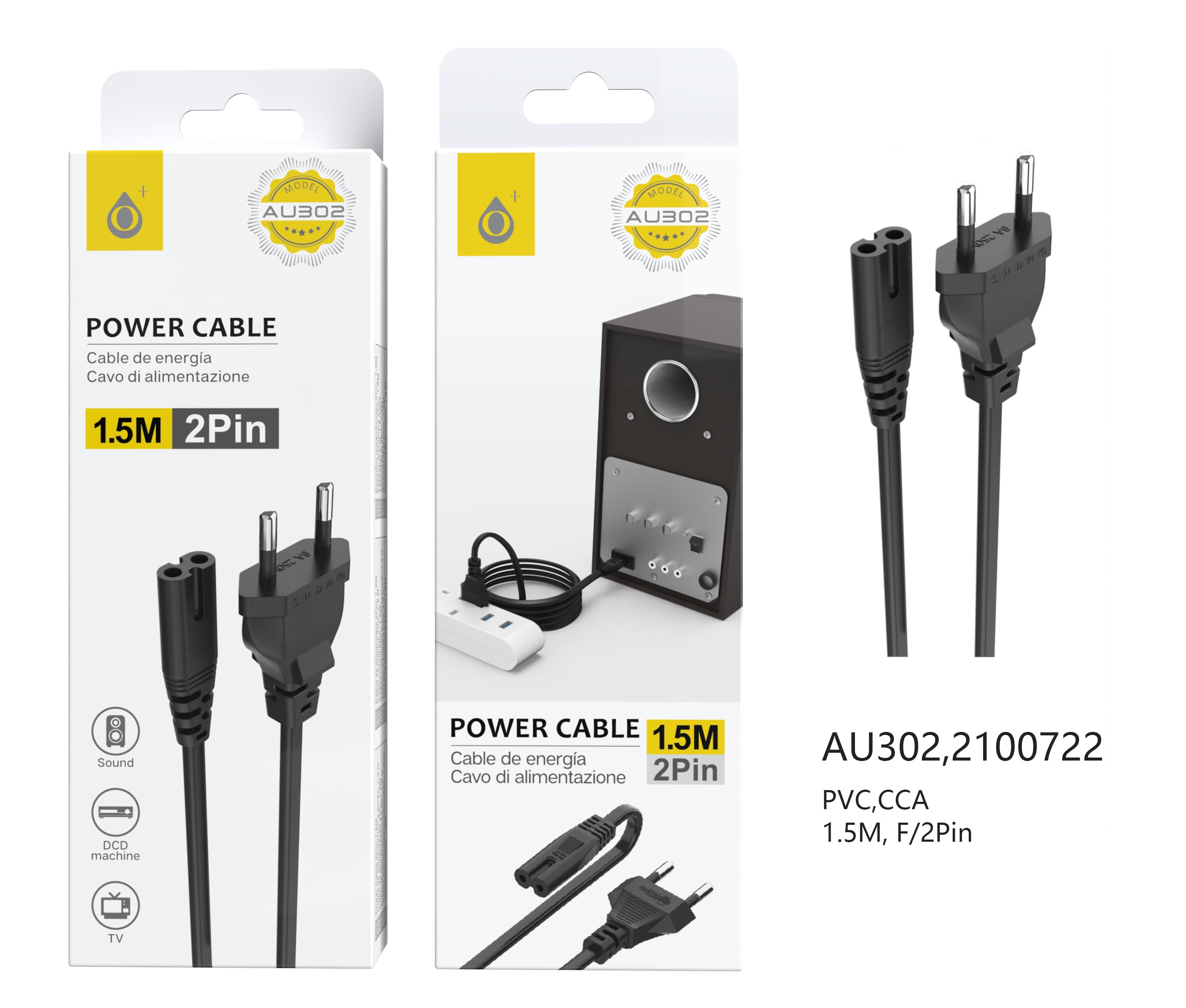 23510032 AU302 Cable Euro Power 2 Ports para Cargador Portátil