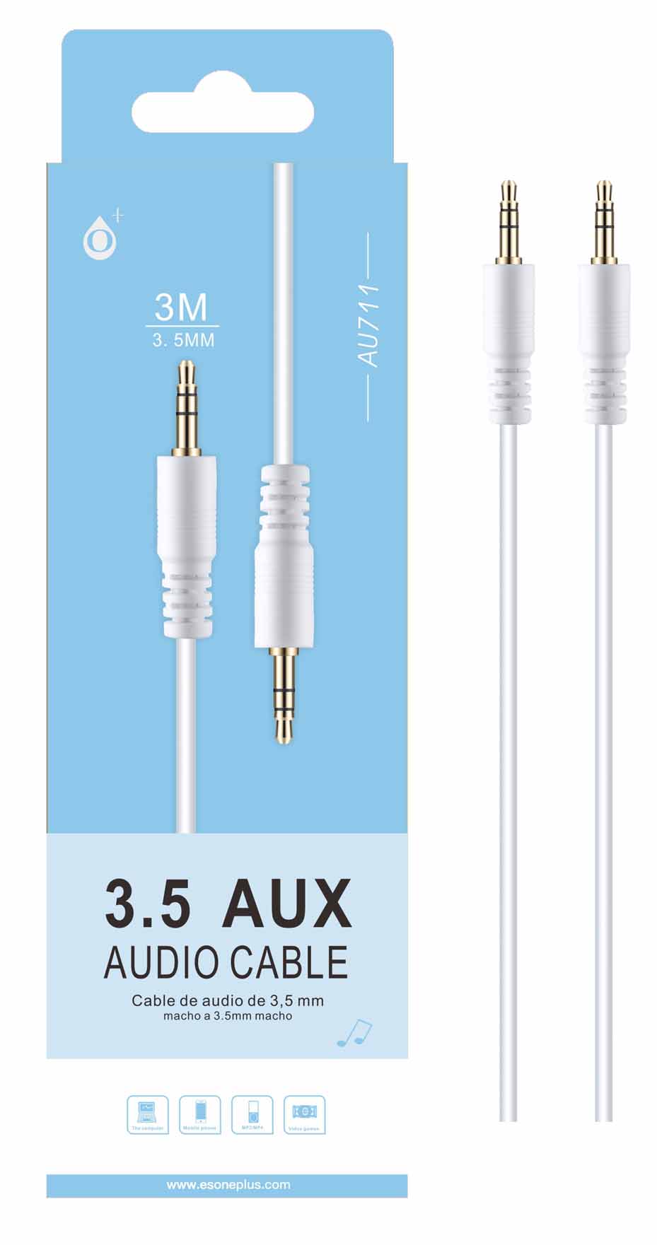 AU711 BL Cable de Audio Jinx M/M 3.5mm, 3M Blanco