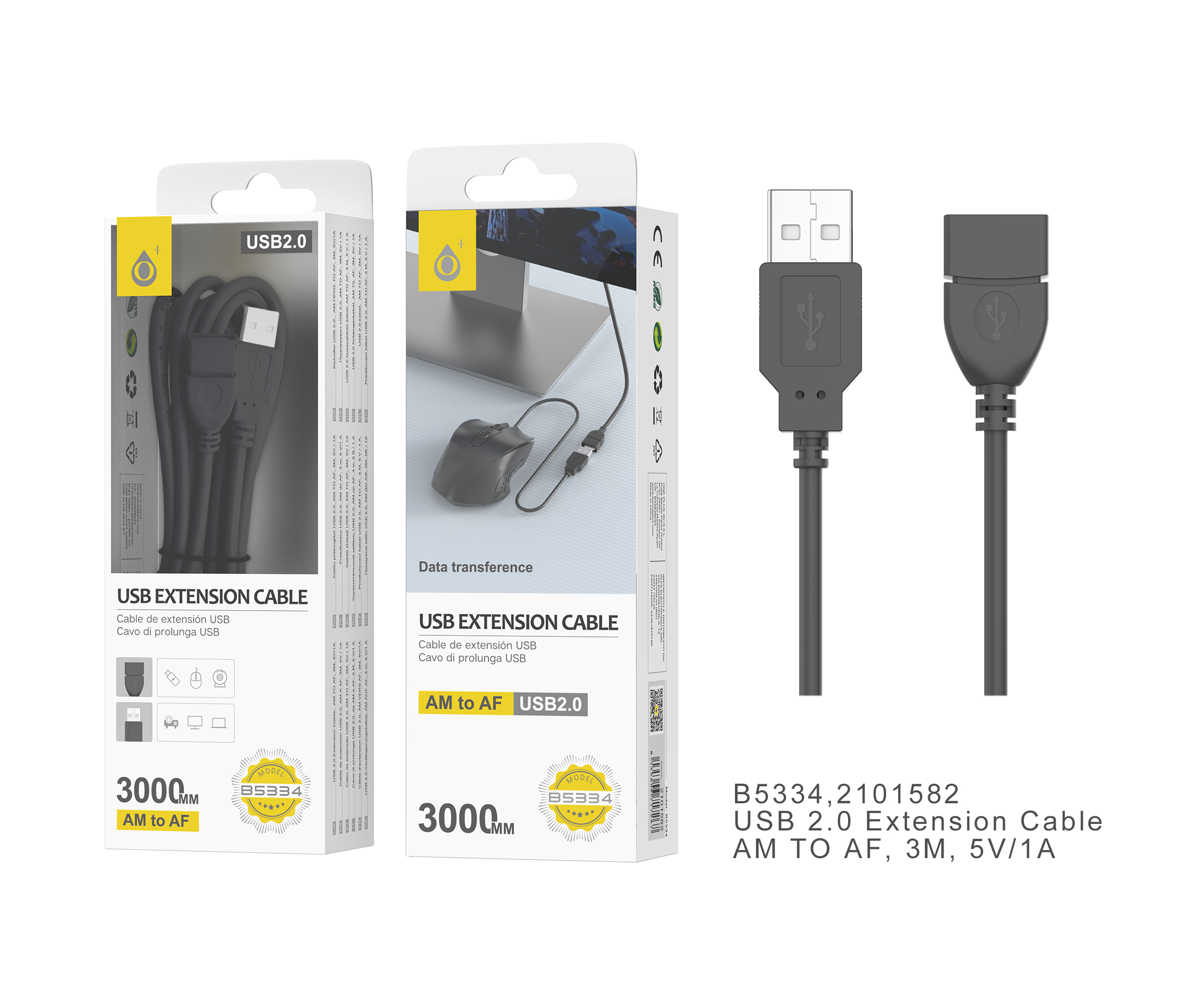 B5334 NE Cable de extensi¨®n USB2.0 AM A AF , 3.0M,Negro
