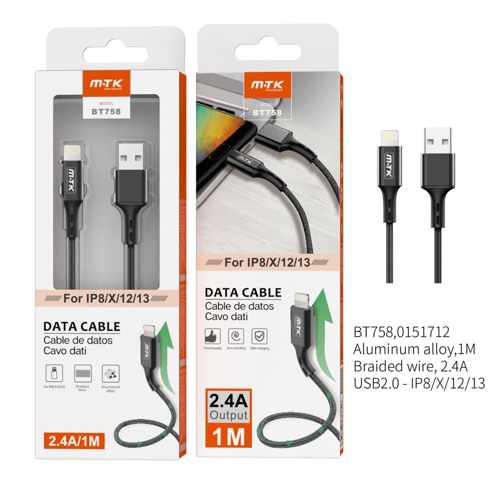 BT758 NE  Cable de Datos  Aluminio Flat para IP 5/6/7/8X , 2A  1M , Negro