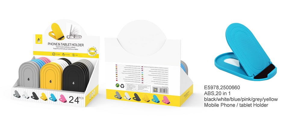 E5978 Soporte Universal para teléfonos moviles y tablet, Fácil de montar, Multicolores, 24 psc/Pack (Vende por Paquete)