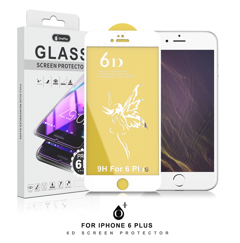 EQ IP 6G Plus BL 6D Protector de Pantalla Cristal Reforzado para Iphone 6G Plus, Blanco