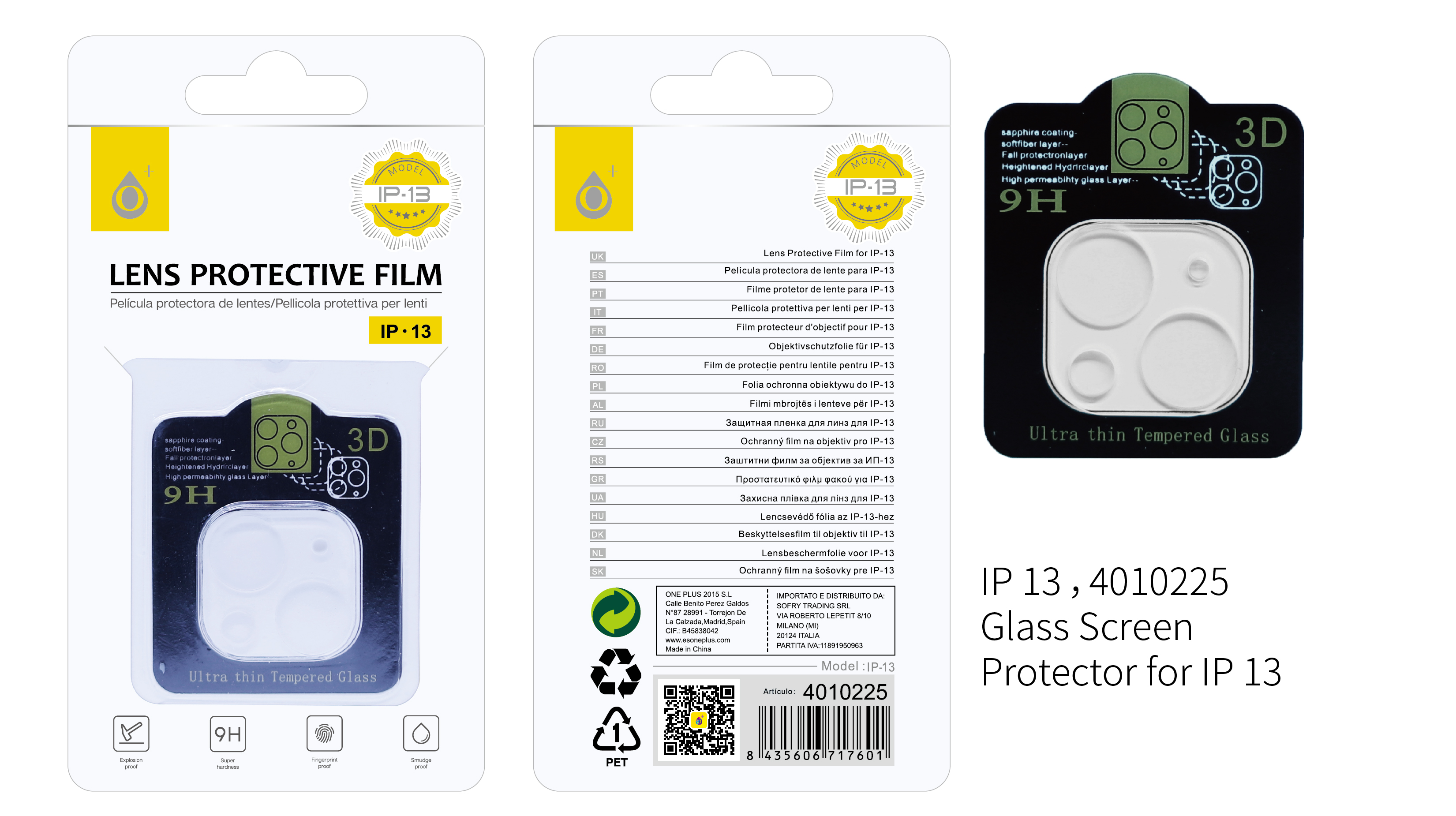 IP 13   Protector de Cristal para Camaras de Iphone 13   , Transparente