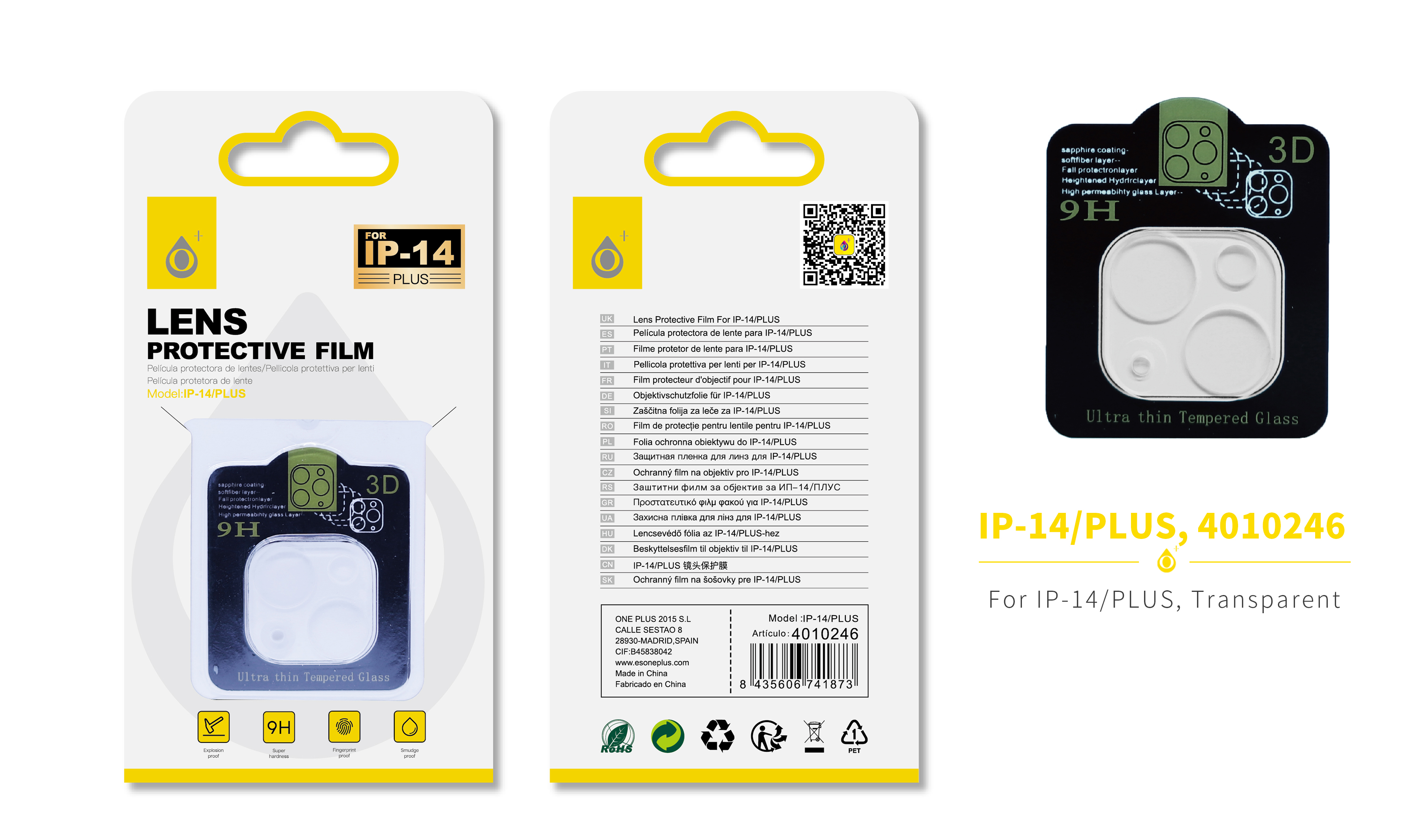 IP-14/PLUS  Protector de Cristal para Camaras de Iphone IP-15/PLUS, Transparente