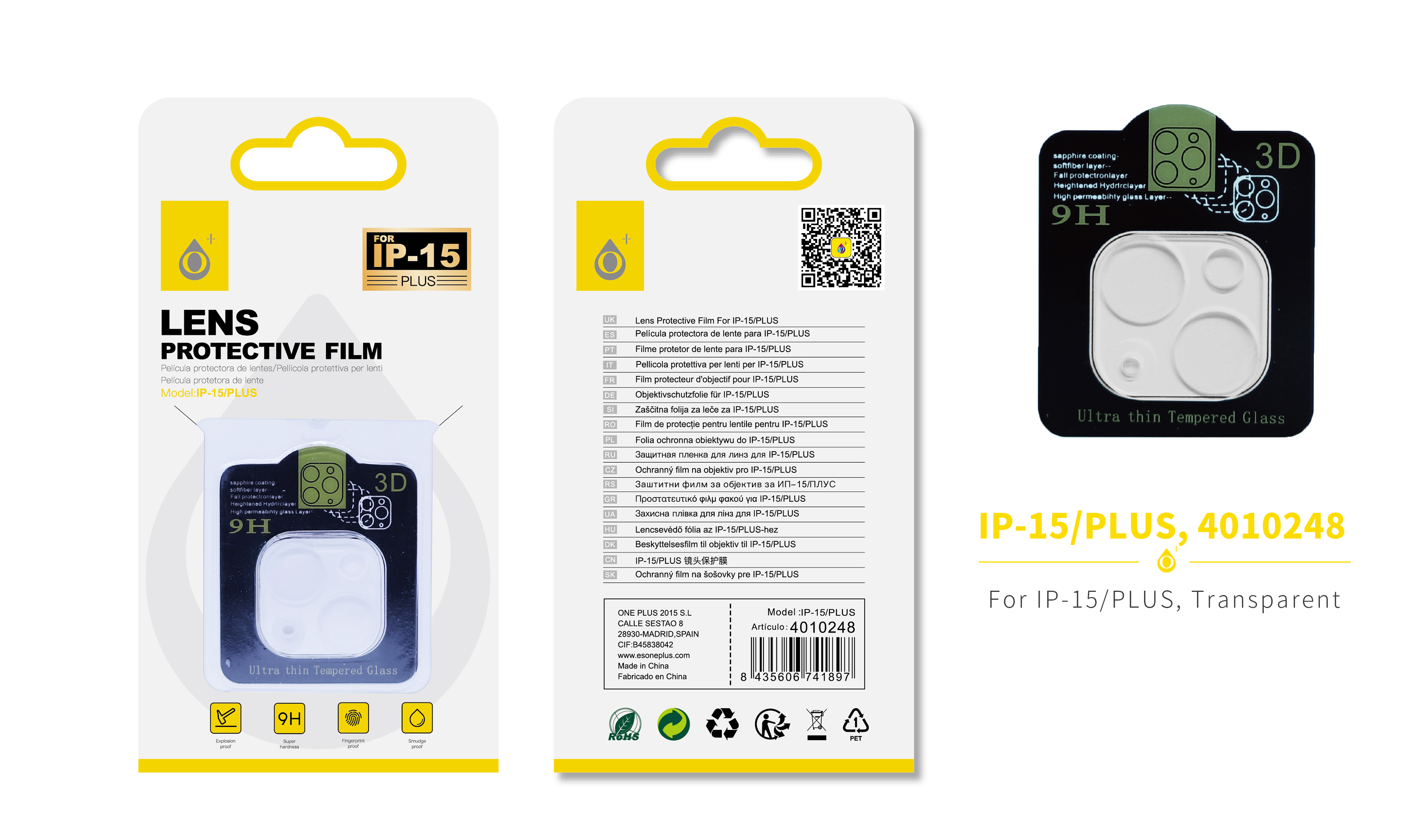 IP-15/PLUS  Protector de Cristal para Camaras de Iphone IP-15/PLUS, Transparente