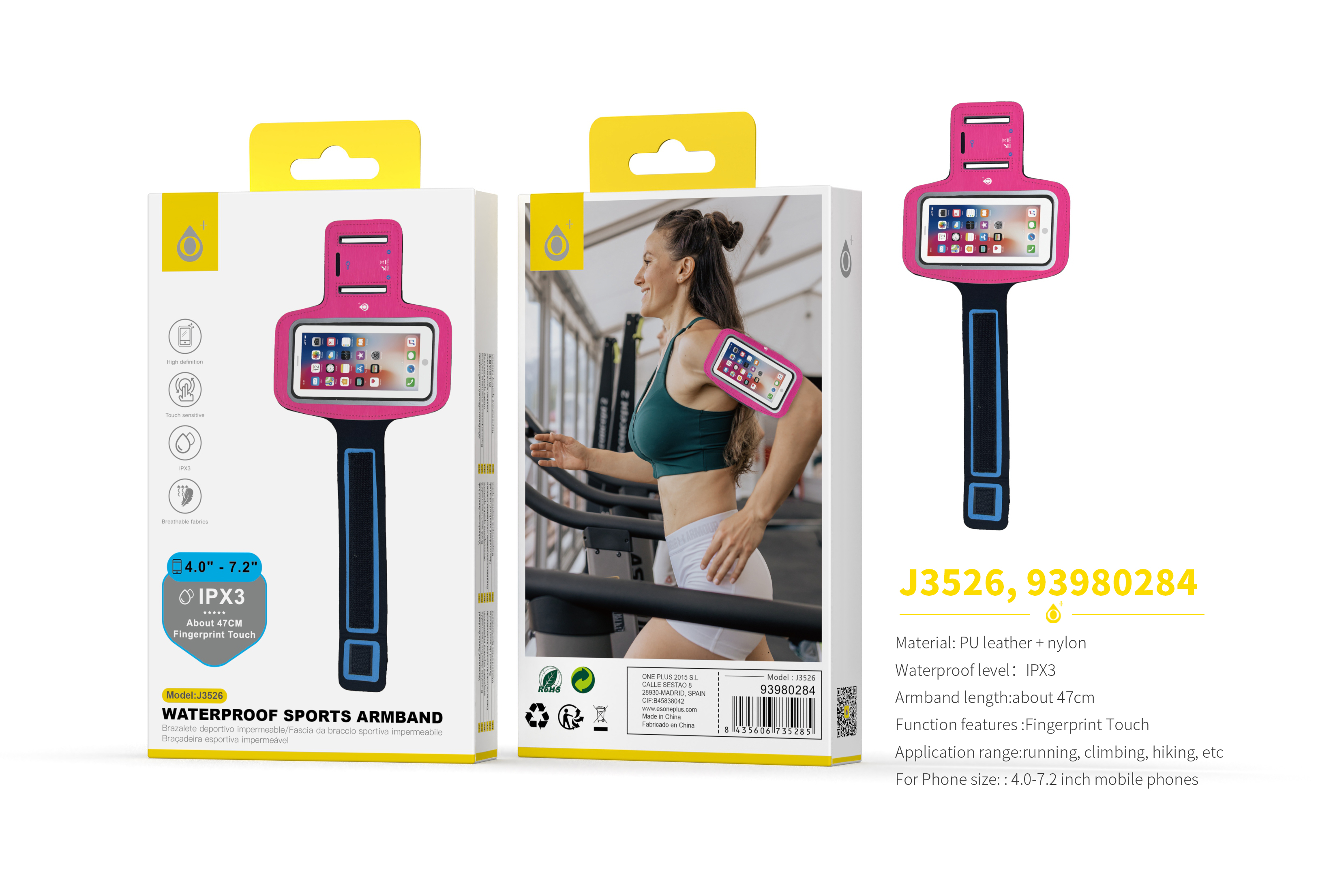 J3526 RS Armband Brazalete Deportivo, Tactil Impermeable IPX3, Brazo 47cm, para Movil 4-7.2 Pulgadas