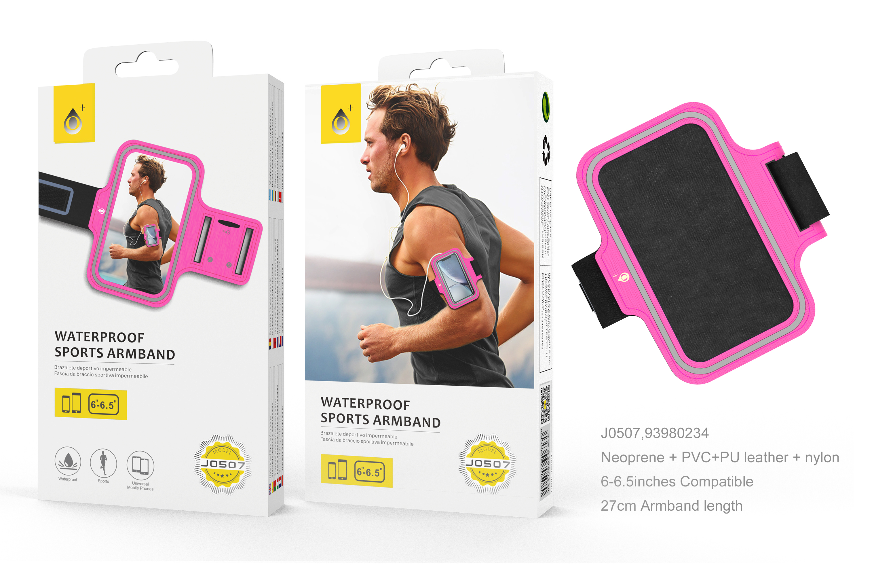 JO507 RS Armband Brazalete Deportivo Impermeable con Banda Reflectante para Moviles de 6-6.5 Pulgadas, Rosa