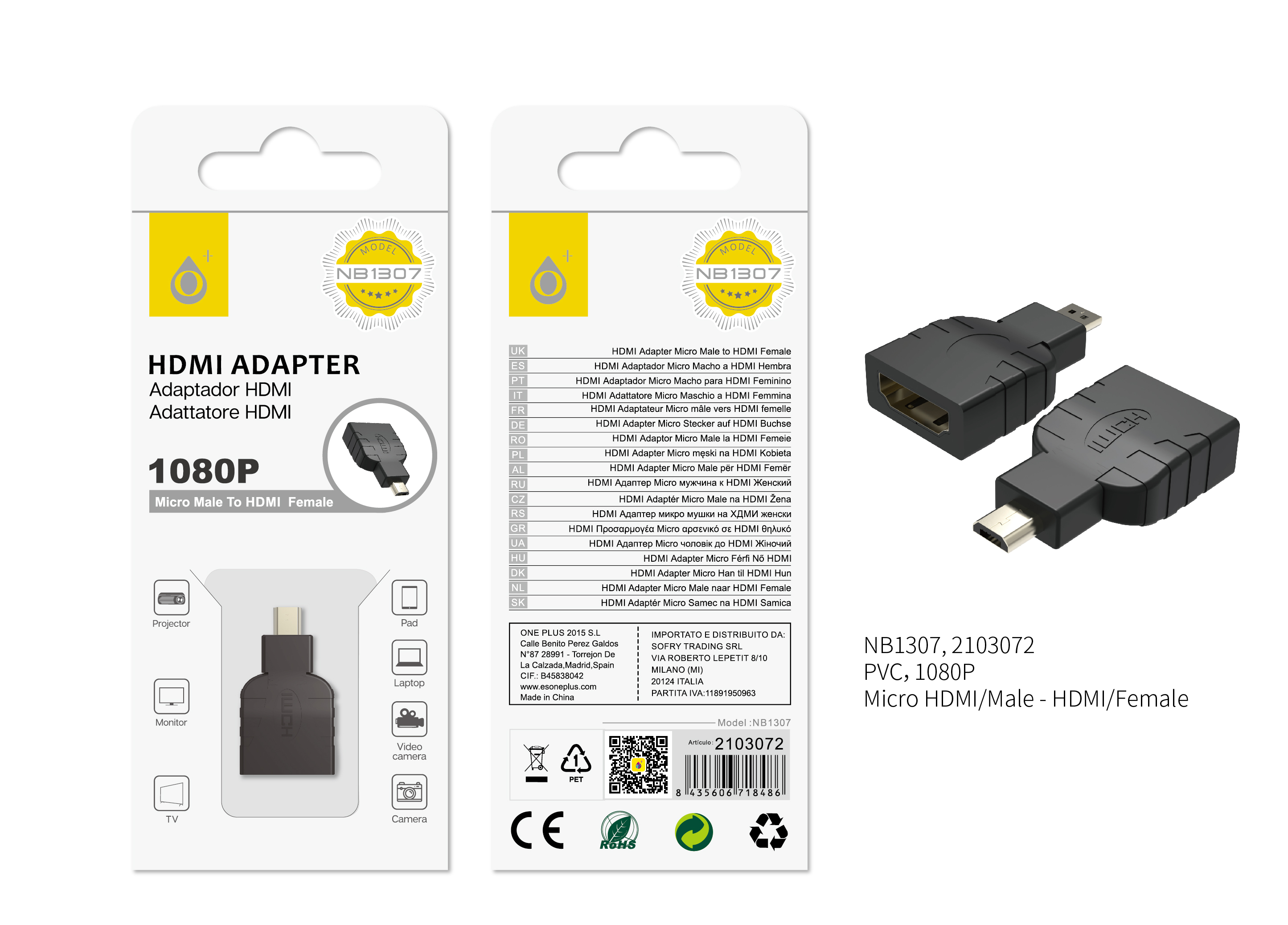 NB1307 NE Adaptador de Micro HDMI to HDMI,Negro