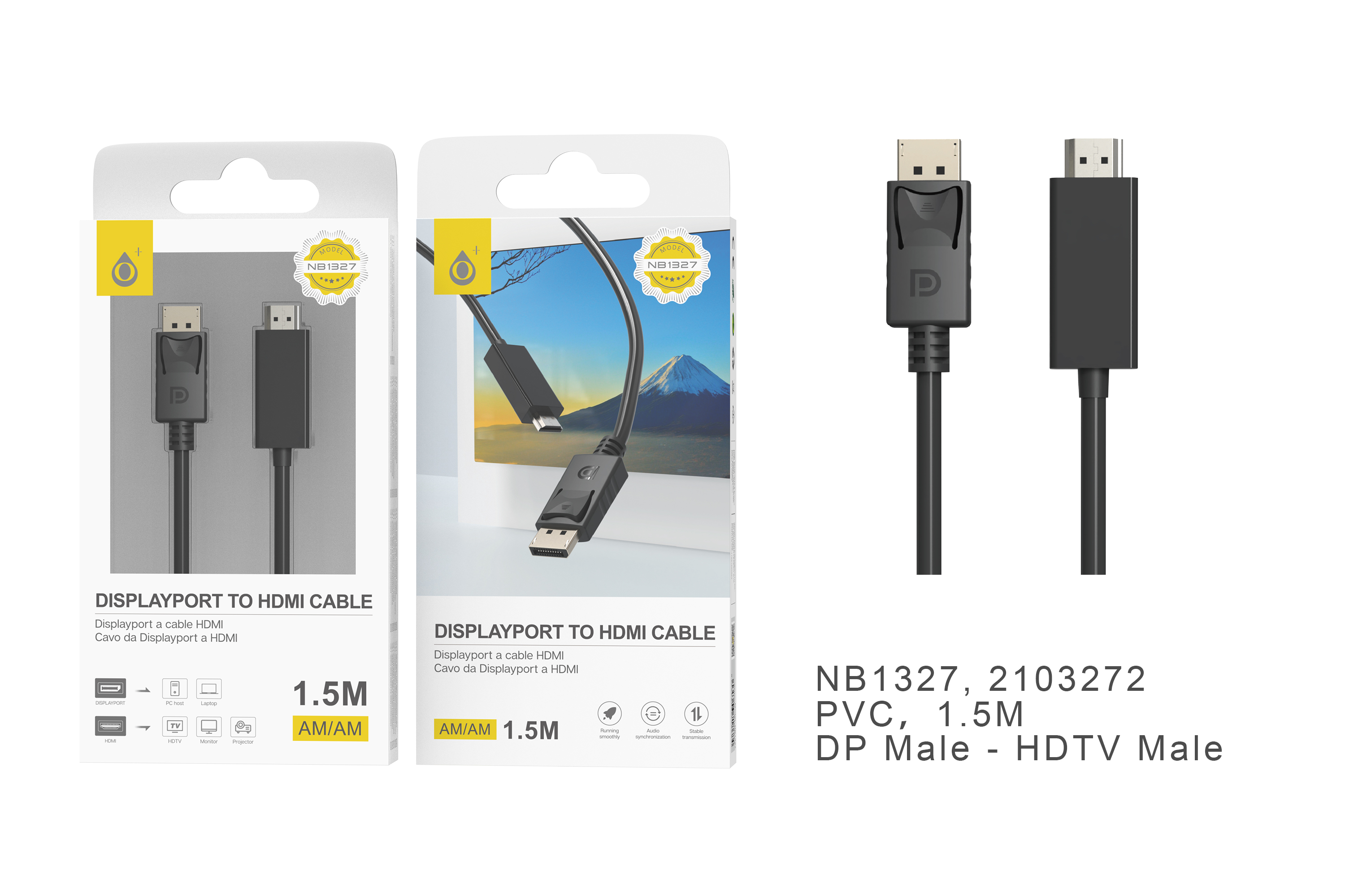 NB1327 NE Cable de DP a HDMI 1.5M,Negro