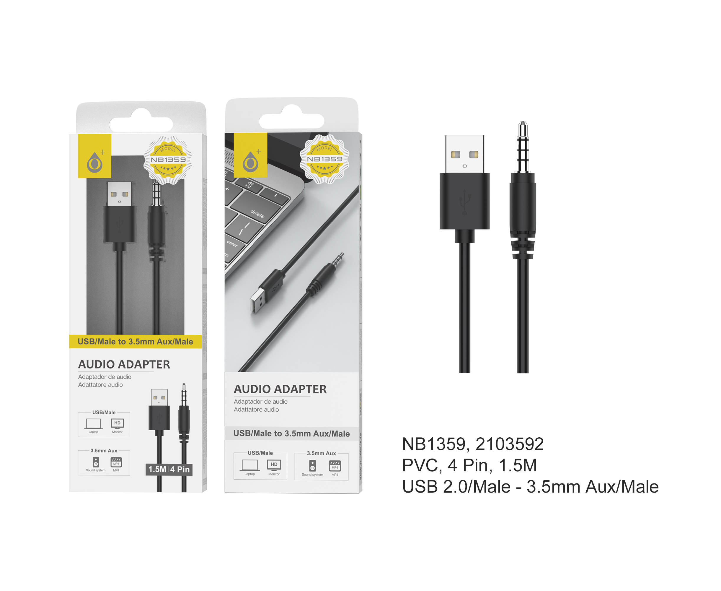 NB1359 NE Cable Adaptador Audio USB 2.0 a JAX 3.5mm, 1.5m