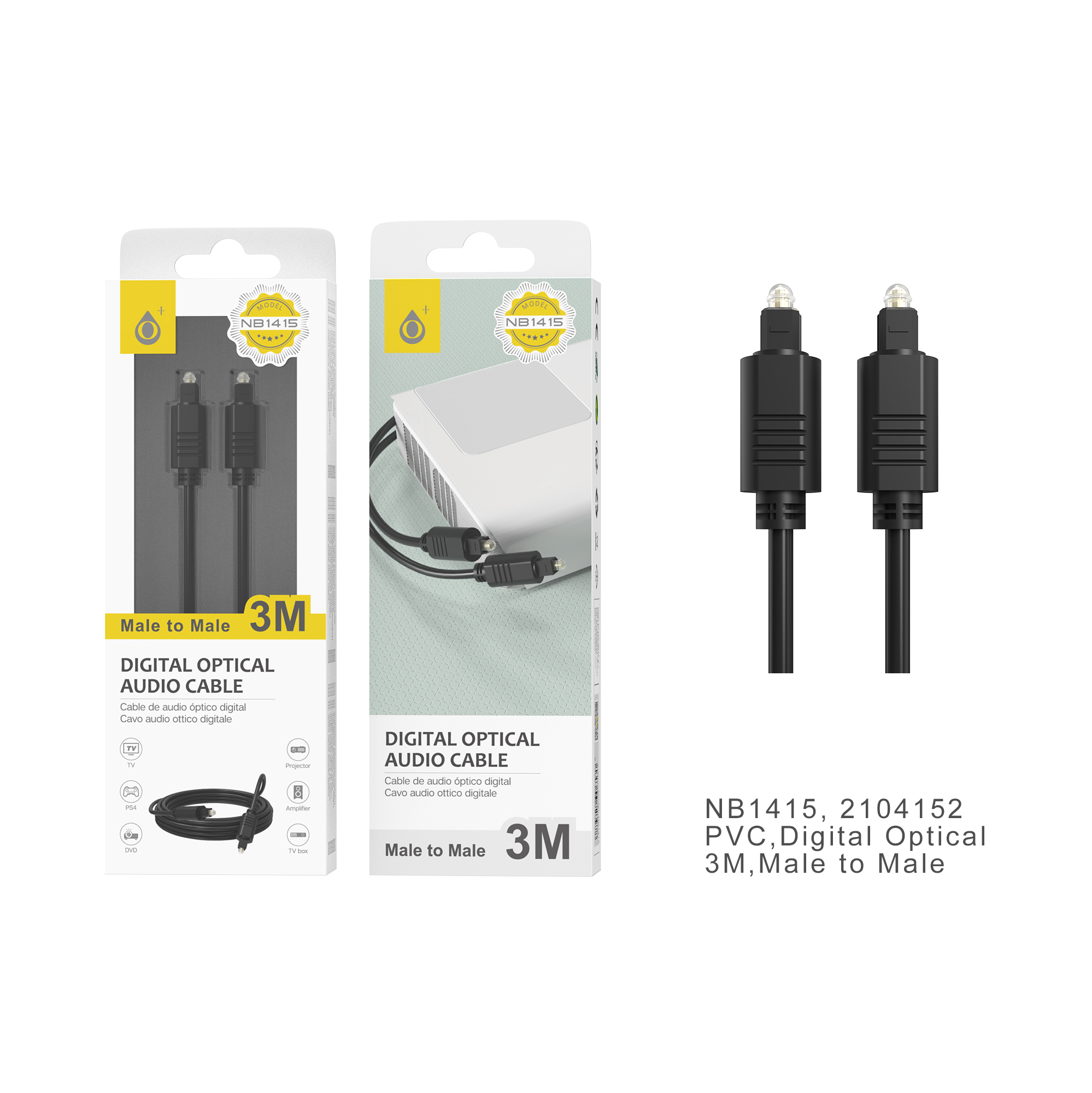 NB1415 NE Cable de audio Optical (Macho-Macho) , 3M, Negro