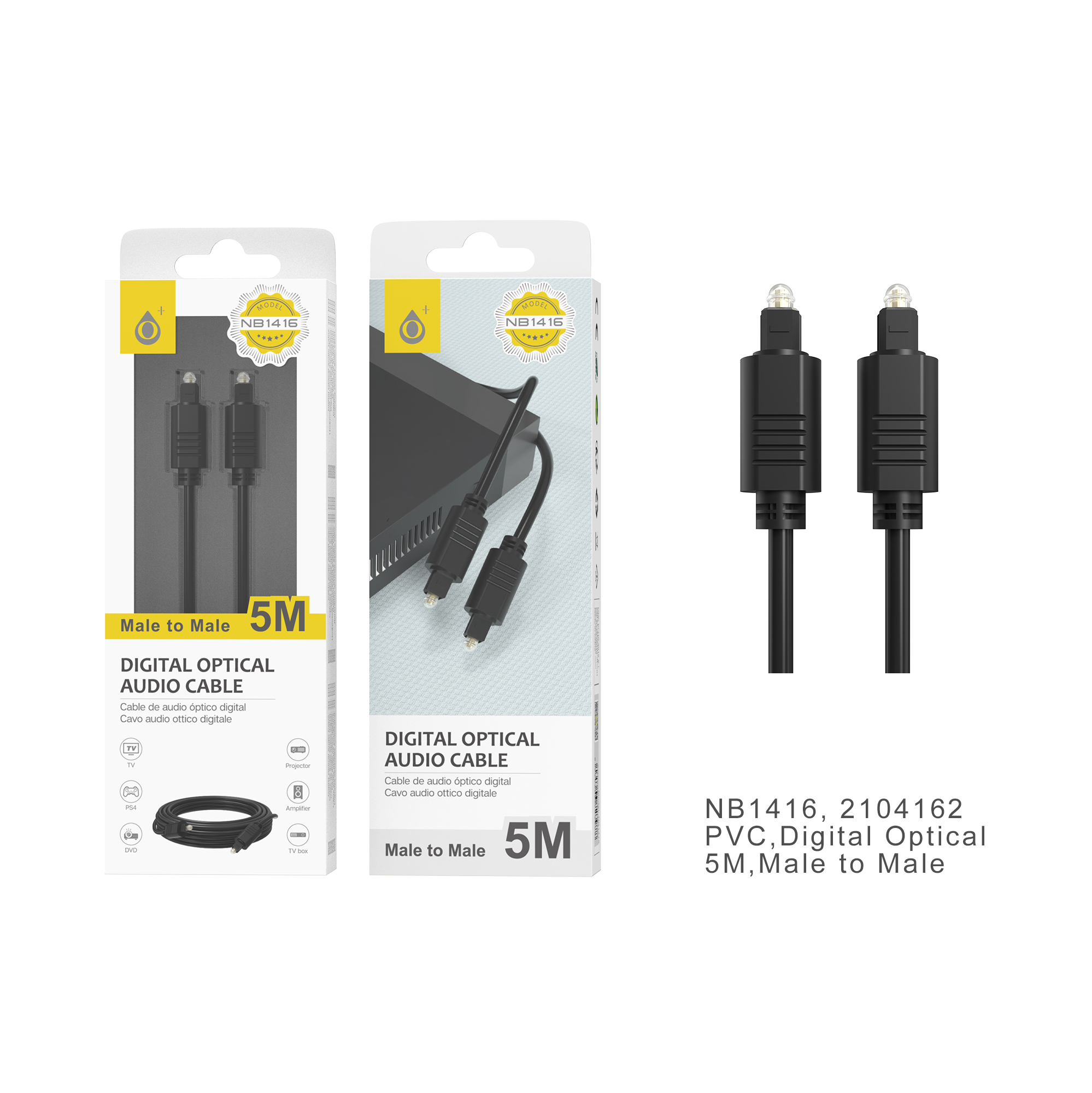 NB1416 NE Cable de audio Optical (Macho-Macho) , 5M, Negro