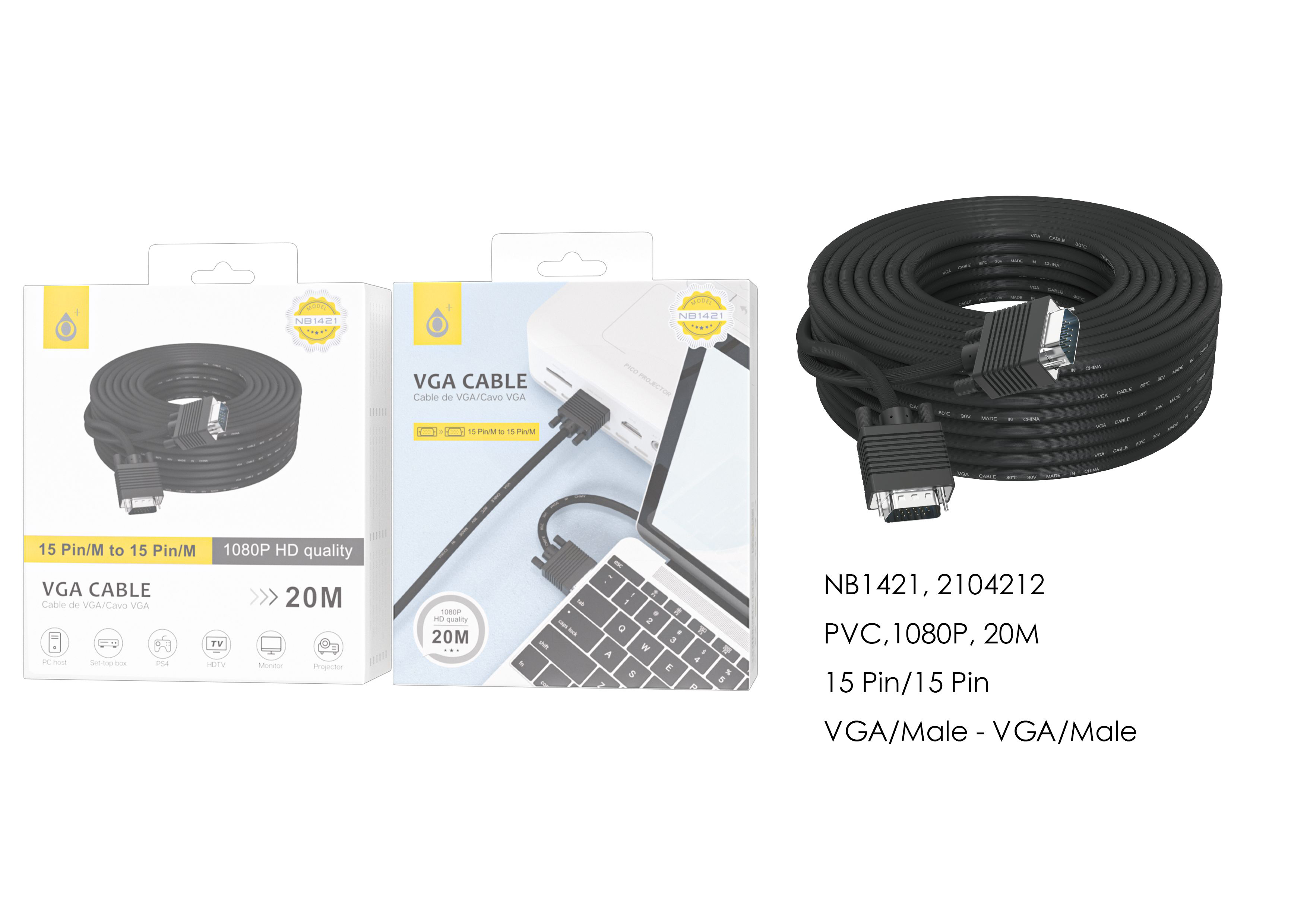 NB1421 NE Cable VGA (Macho-Macho)1080P,Cable 20m,Negro