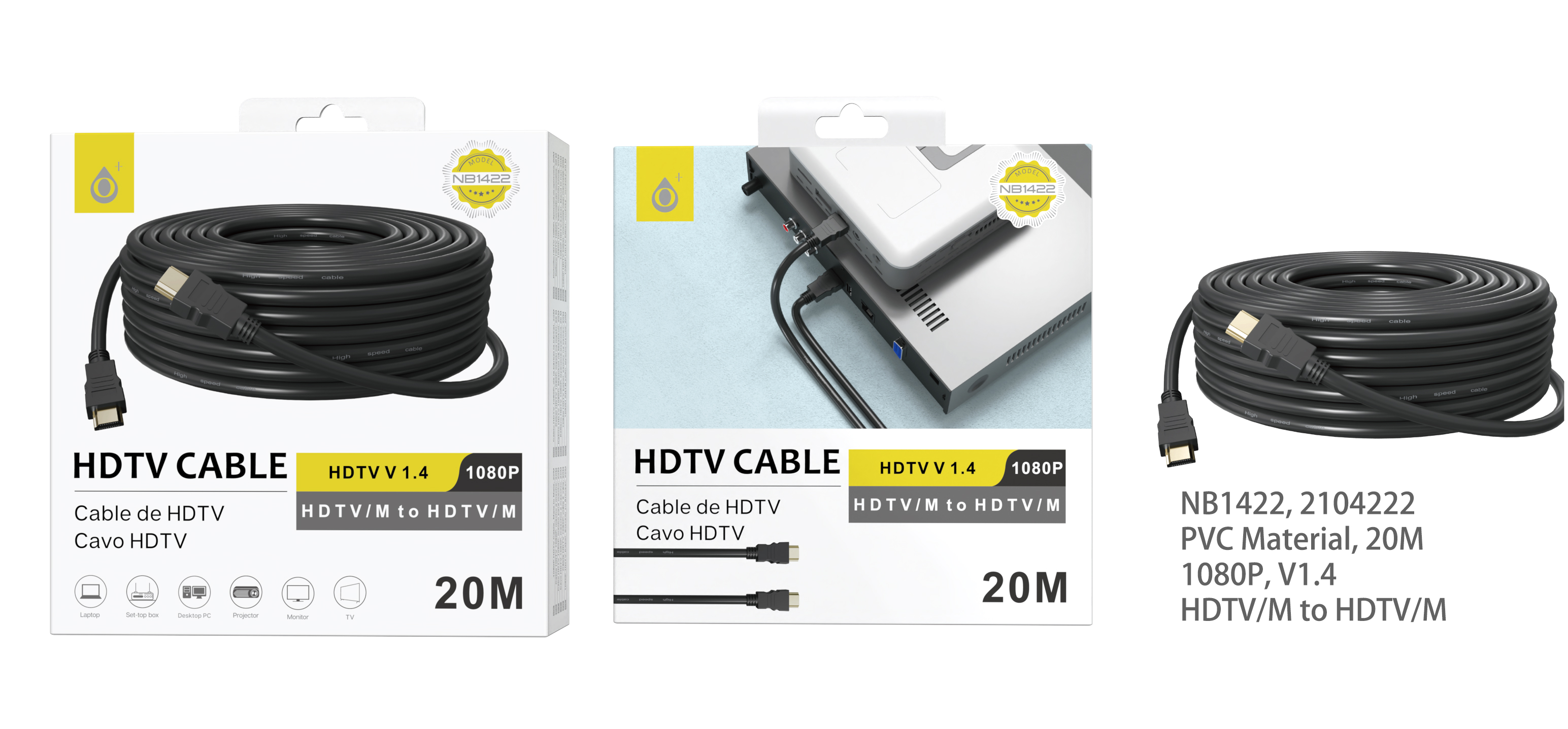 NB1422 NE Cable HDMI a HDMI (1.4 Version)1080P,Cable 20m,Negro