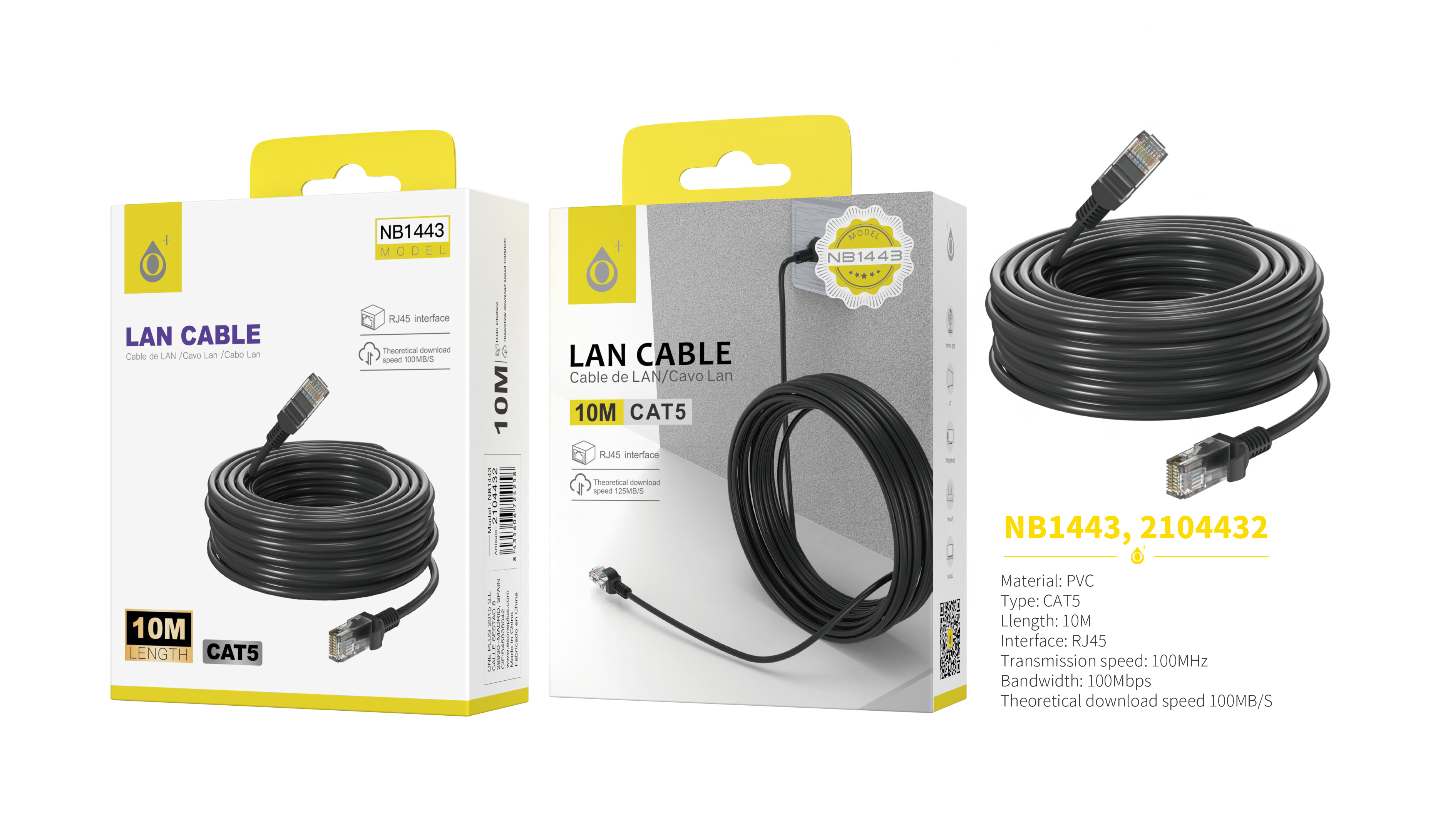 NB1443 NE Cable Internet CAT5 , 10M Longitud, Negro