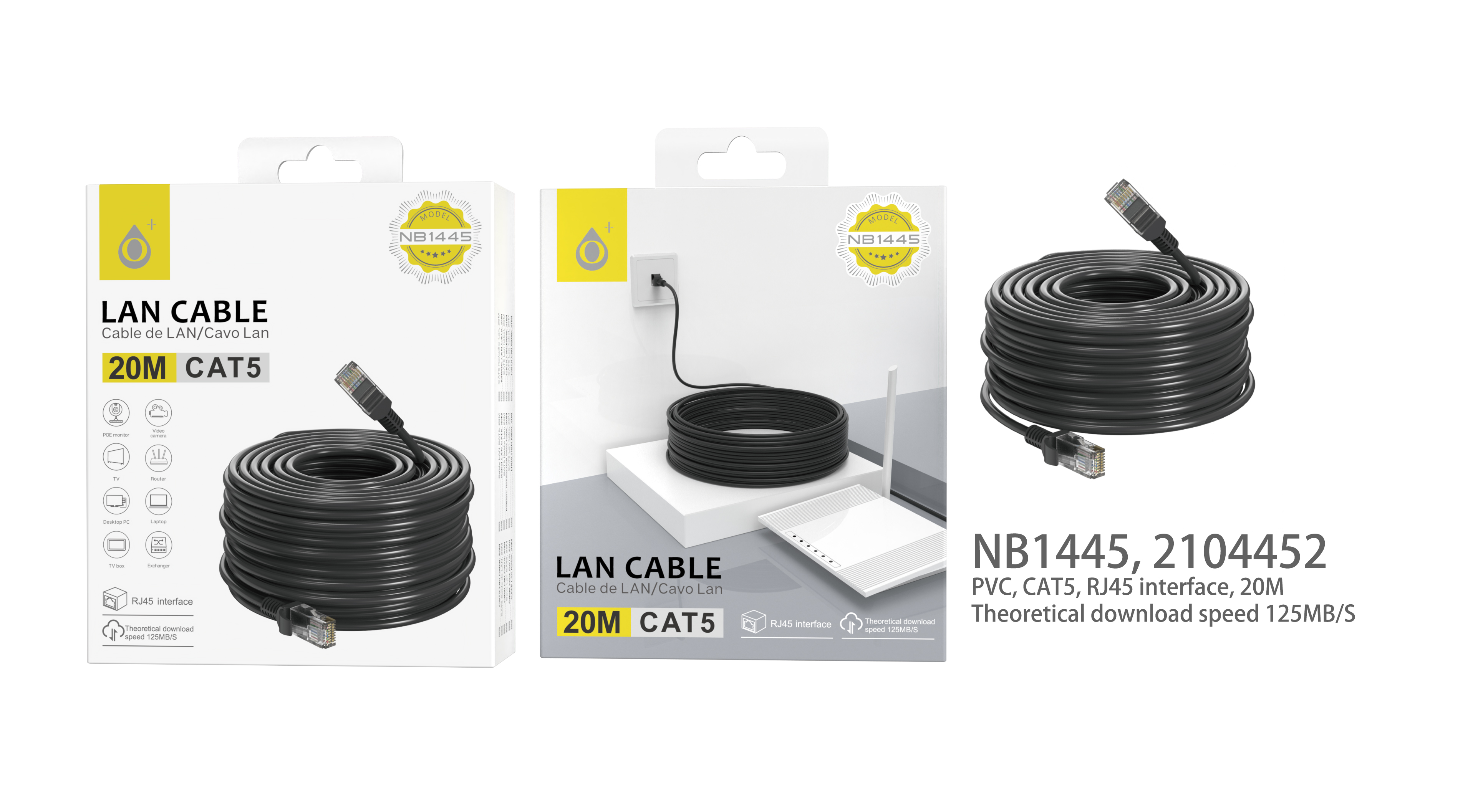 NB1445 NE Cable Internet CAT5 , 20M Longitud, Negro