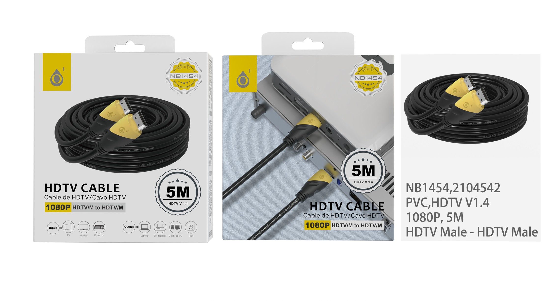 NB1454 NE Cable HDMI a HDMI (1.4 Version)1080P,Cable 5m,Negro