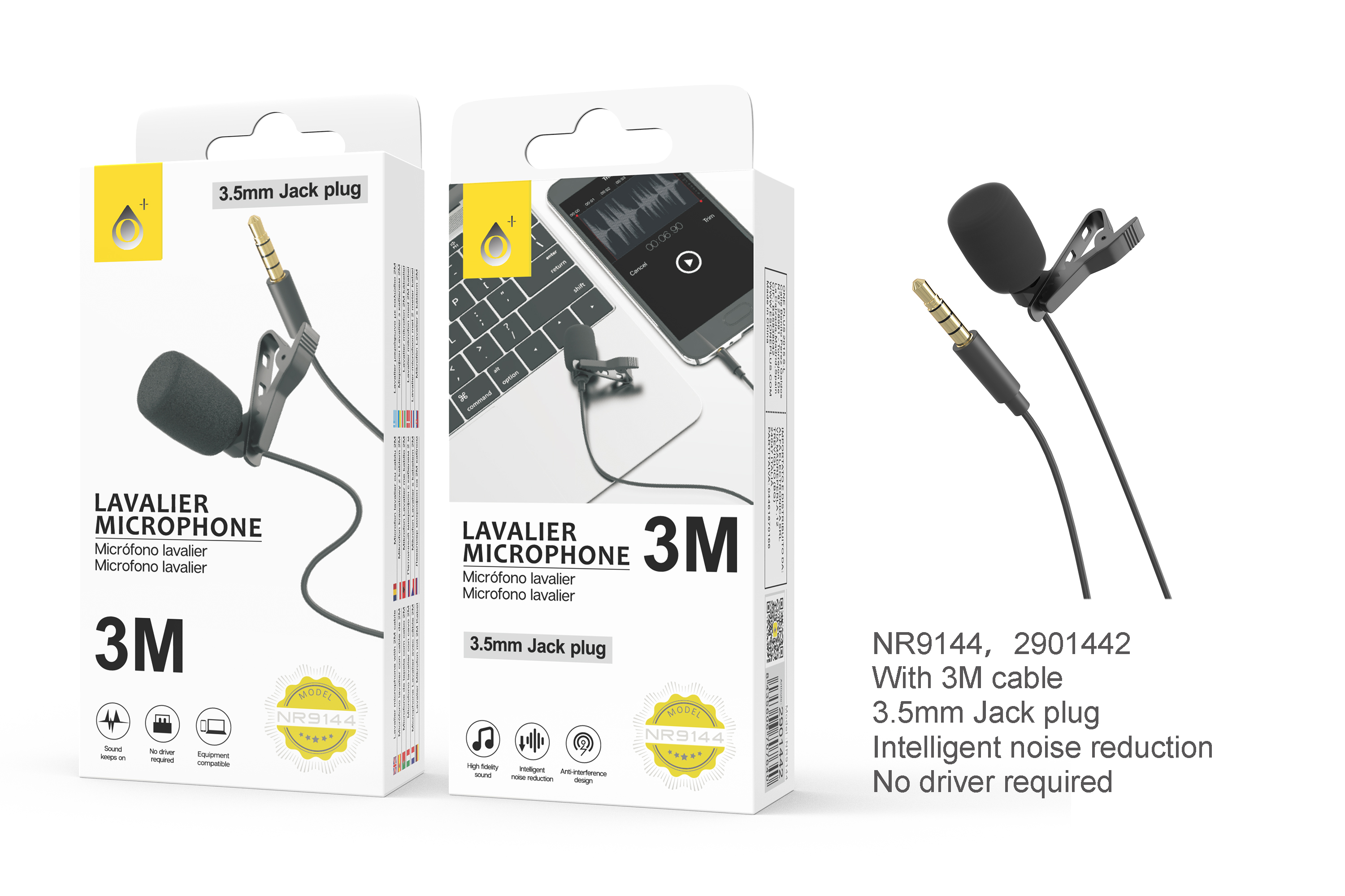 NE NR9144 Mini Micrófono 3,5mm Audio JACK Con Clip de Solapa, Amplia Respuesta De Frecuencia Y Alta Sensibilidad,Con Reduccion Del Ruido.Adecuado Para