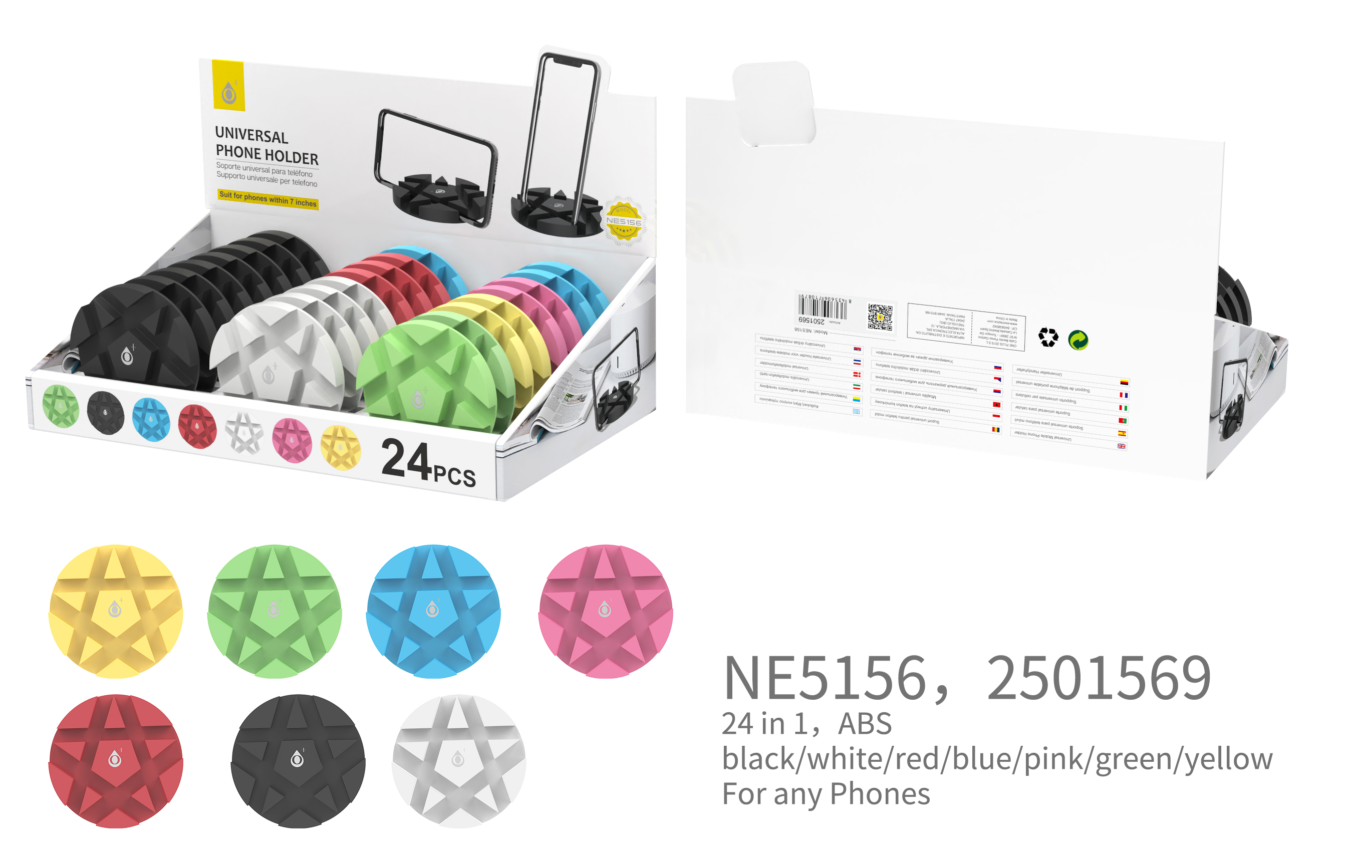 NE5156 Soporte Universal para moviles, Multicolor,24 psc/Pack (Vende por Paquete)