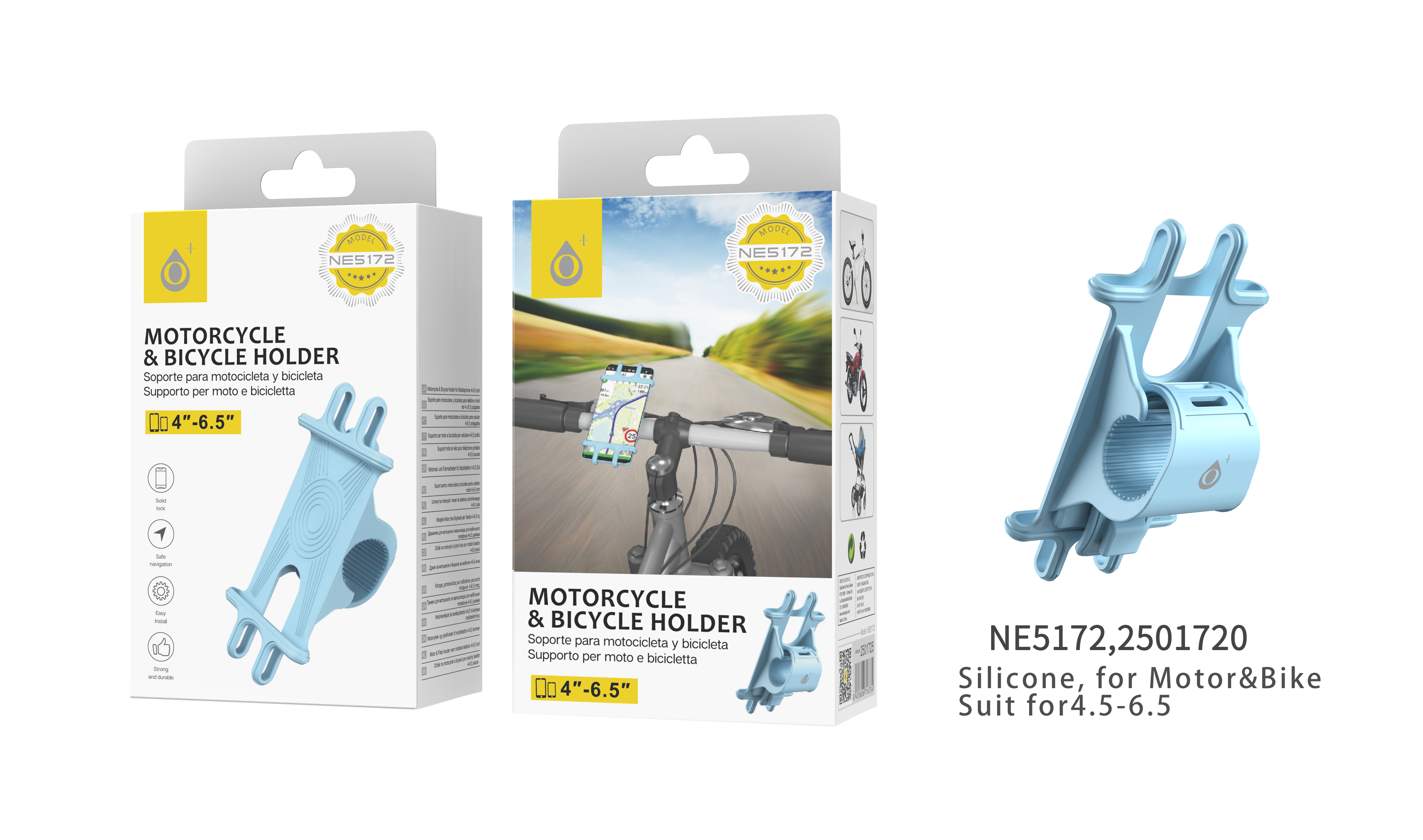 NE5172 AZ Soporte Universal de Silicona de Movil para Bicicleta y Moto 4.5-6'' ,Azul