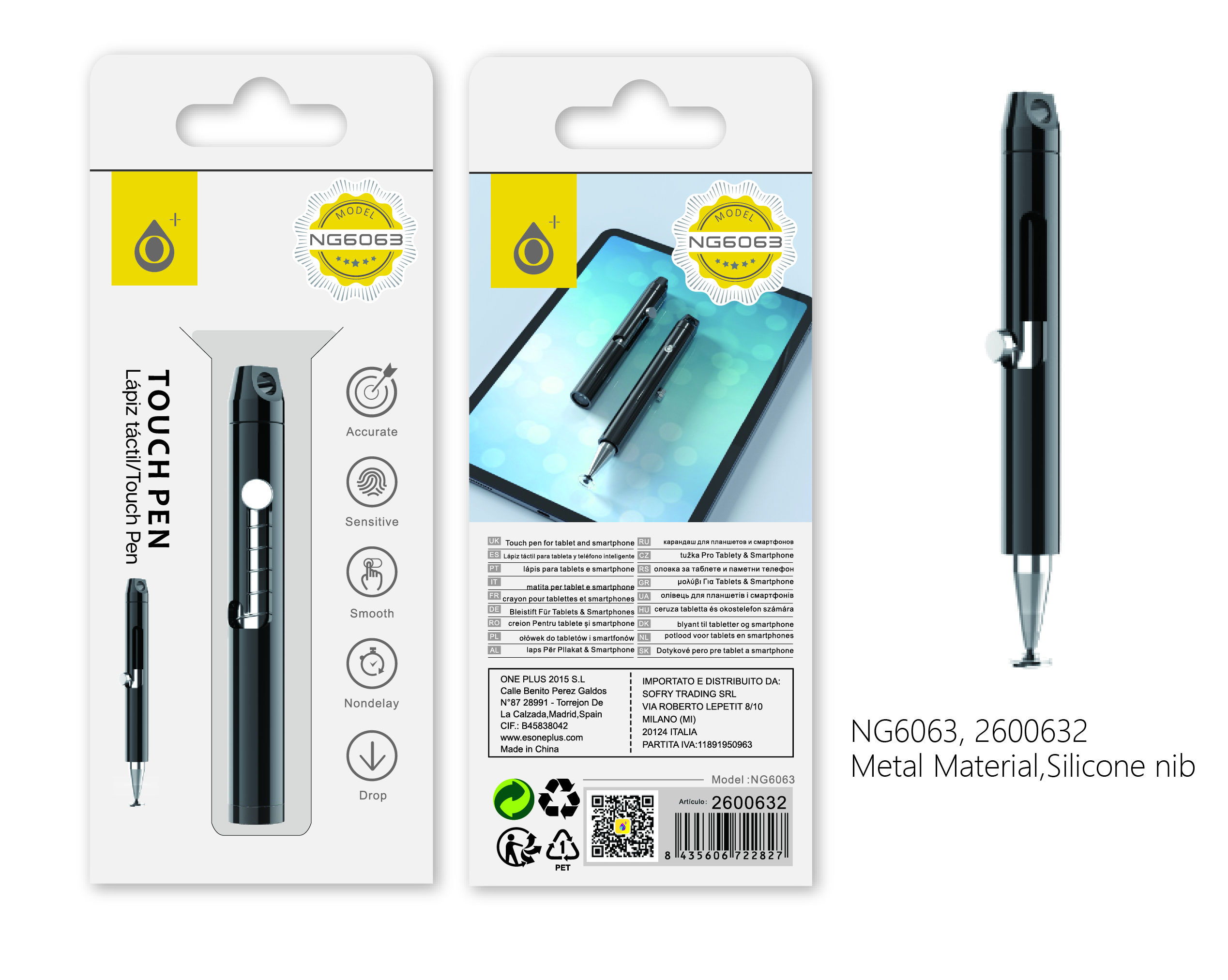NG6063 NE Puntero Aluminio Fino con Punta de Disc Silicona para Moviles y Tablets, Negro