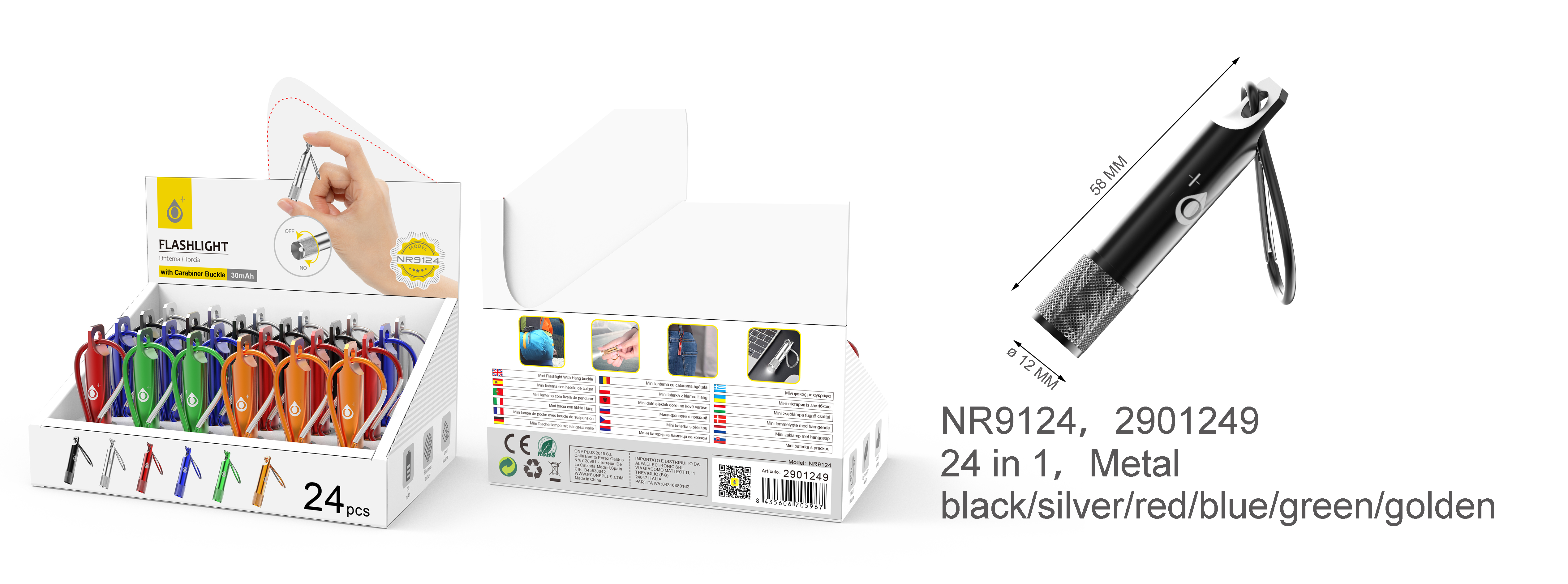 NR9124 Mini Llavero Linterna LED con pila,30mAh Colores Mixtos, 24 Unidades/Caja (Solo venta por caja)