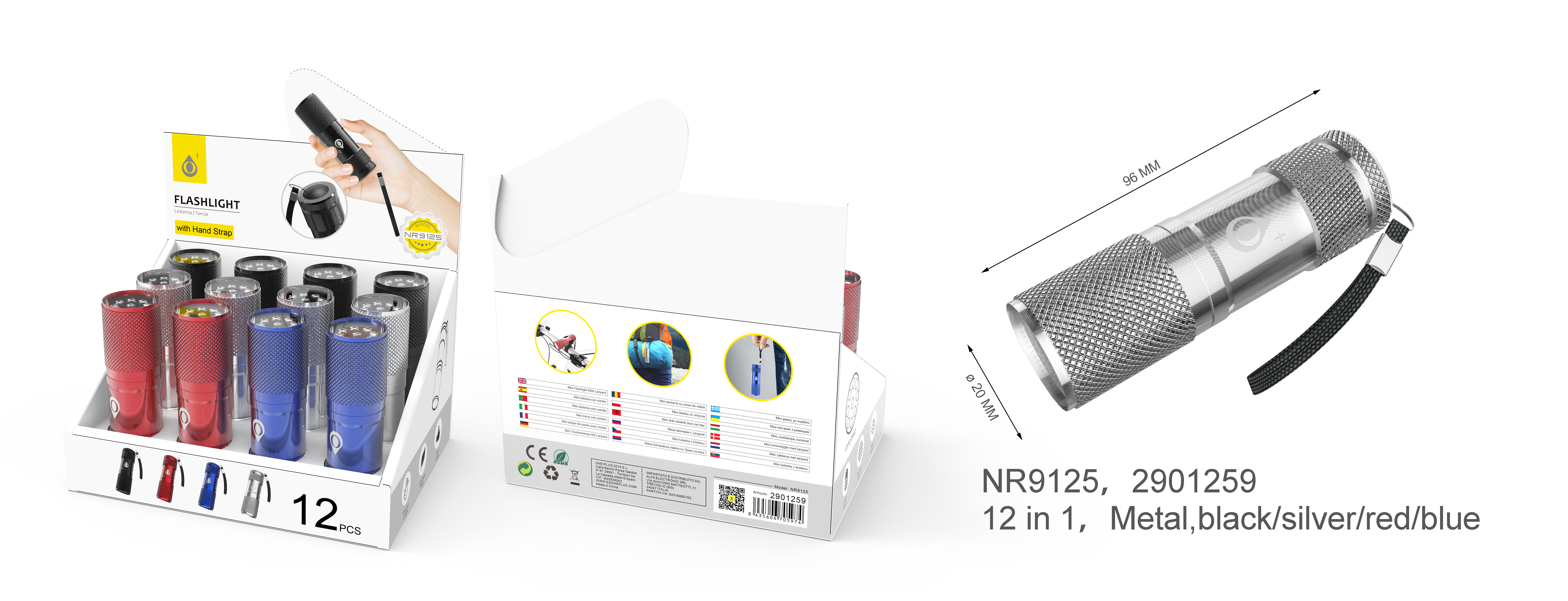NR9125 MAXI Linterna Portatil LED Con Correa Para Muñeca,4 Colores,12 Unidades/Caja (Solo Venta por caja)