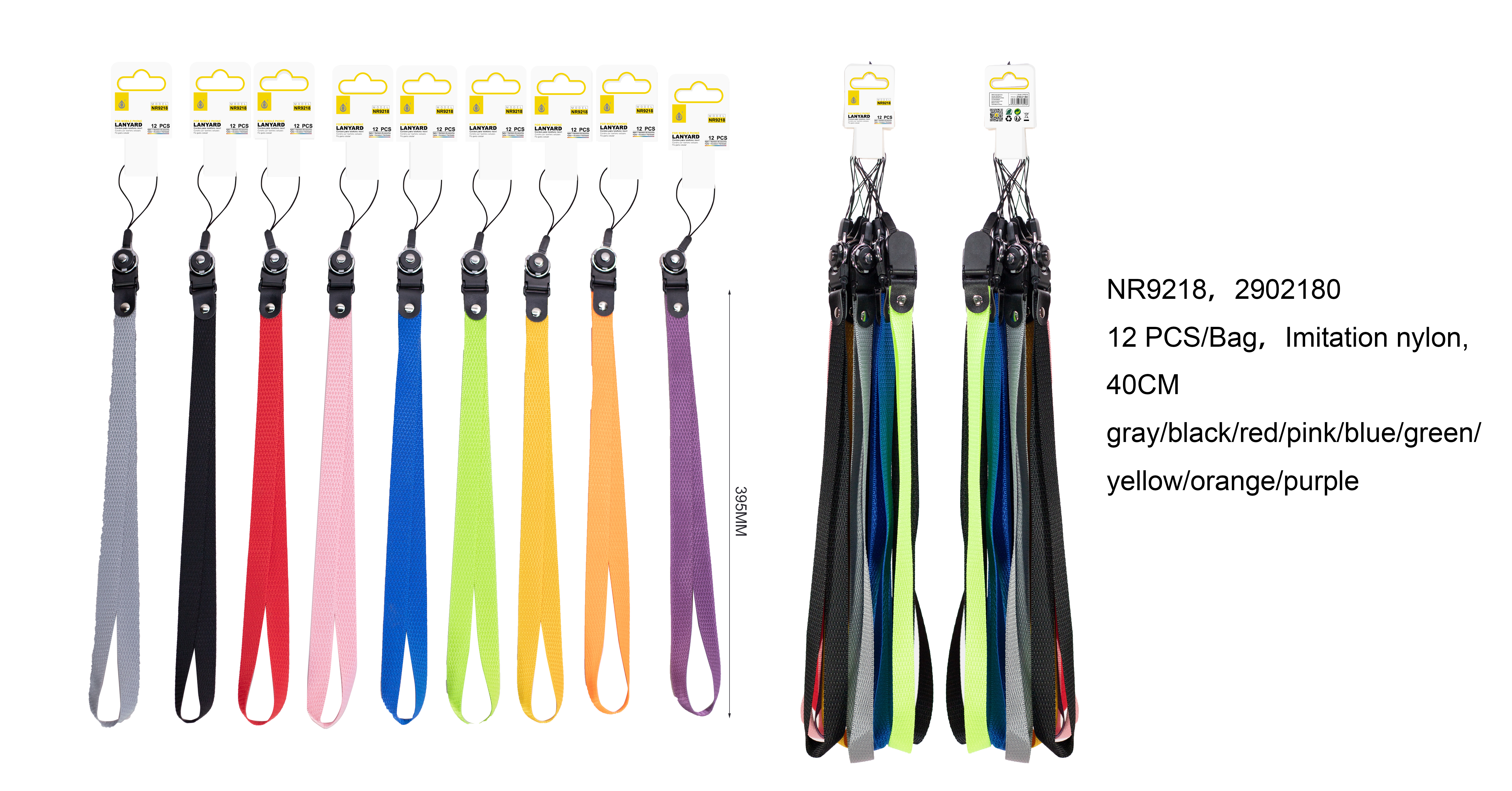 NR9218, MIX Cordon para Telefono Movil de Color Liso, 39.5 CM de Largo,VENDE POR PACK (12 uni), Multicolor