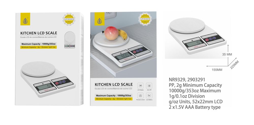 NR9329 BL Bascula de Cocina con Pantalla LCD, Capacidad Max.10000g /353onza(Min.2g),Max desviacion 1