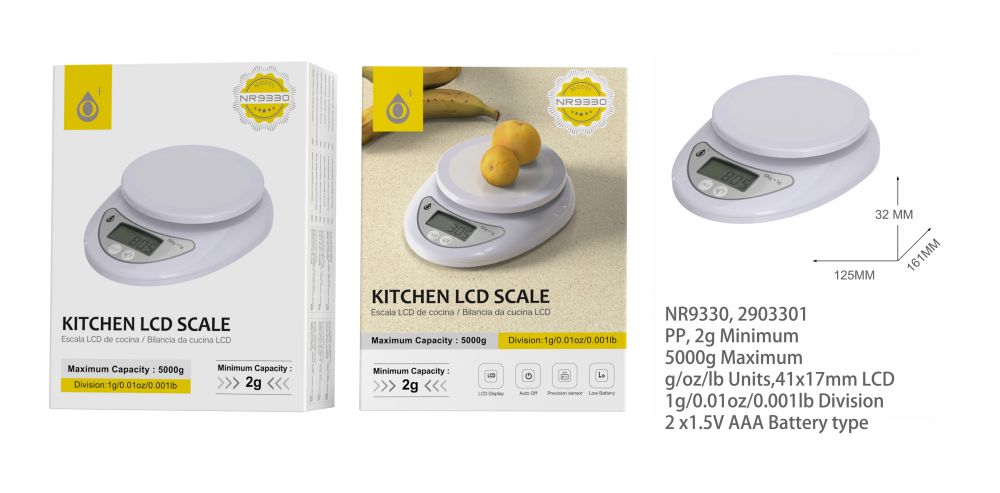 NR9330 BL Bascula de Cocina con Pantalla LCD, Capacidad Max.5000g (Min.2g),Max desviacion 1g/0.1oz/0