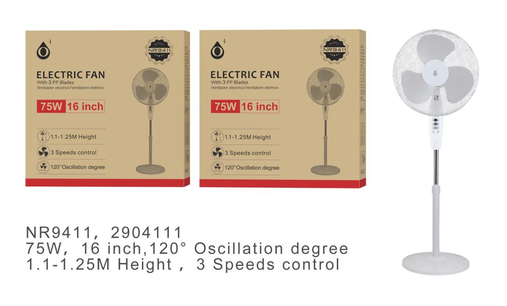 NR9411 BL Ventilador 40 Centimetros con Soporte de pie regulable,60W, 1200rpm, Cable 1.5m,Blanco