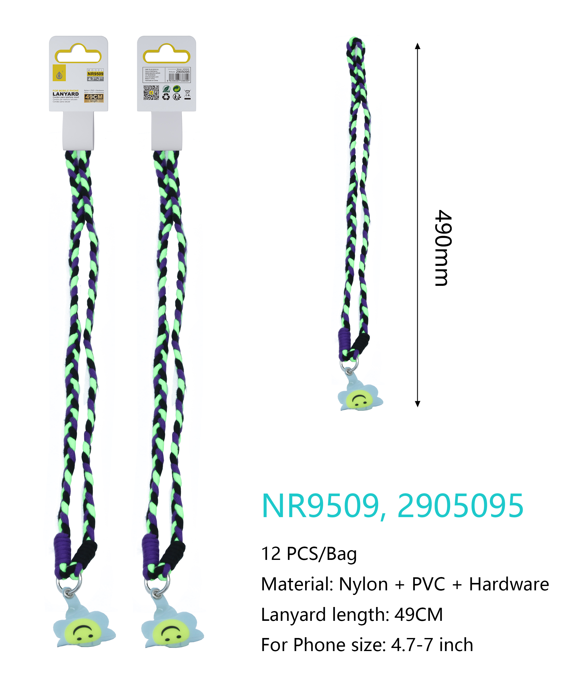 NR9509 Correa de Nylon 49CM para Movil 4.7-7 Pulgadas, Pack de 12