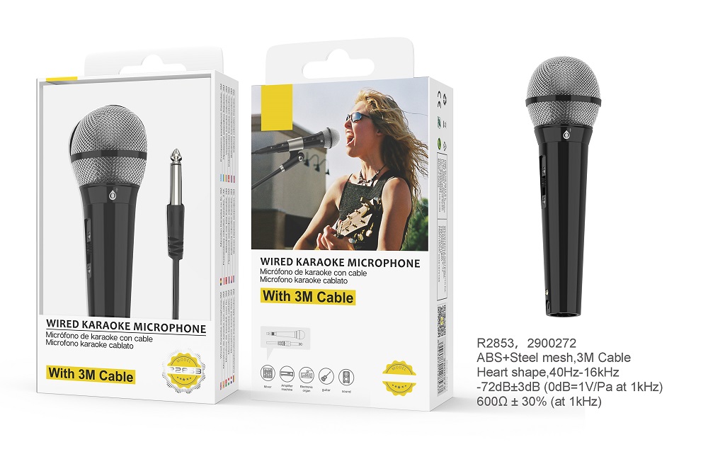 R2853 Microfono Karaoke con Cable, 3M Negro