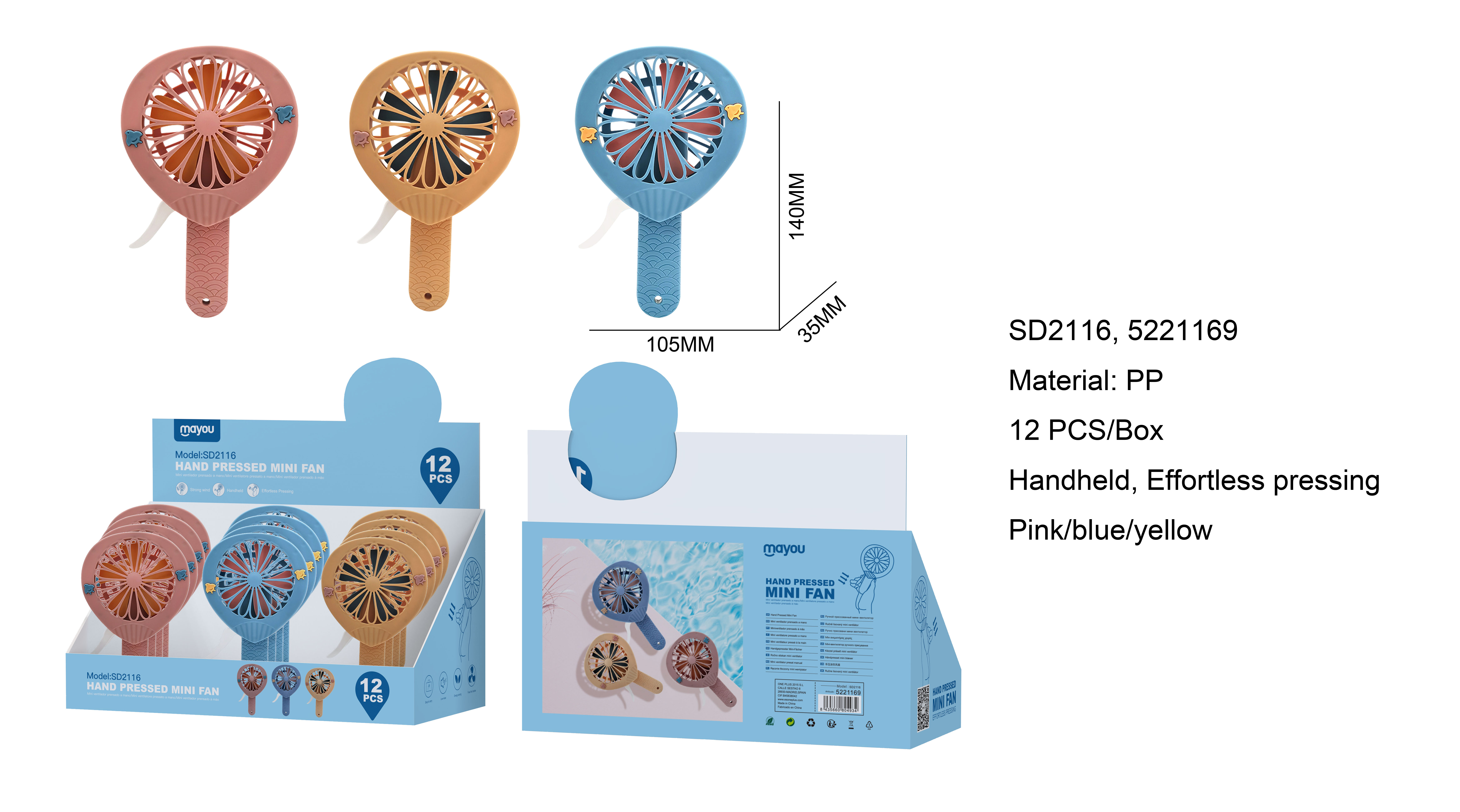 SD2116 Mini Ventilador manual, Pack de 12, Se vende en Pack